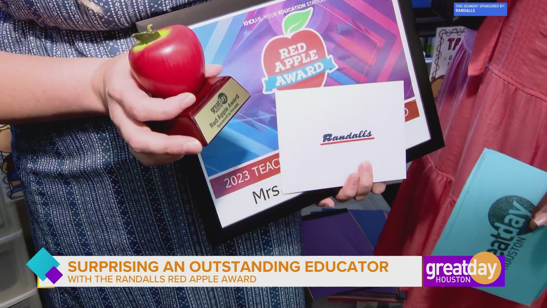 Randalls Red Apple Award is gifted to one standout educator in the Greater Houston Area each month within the school year.