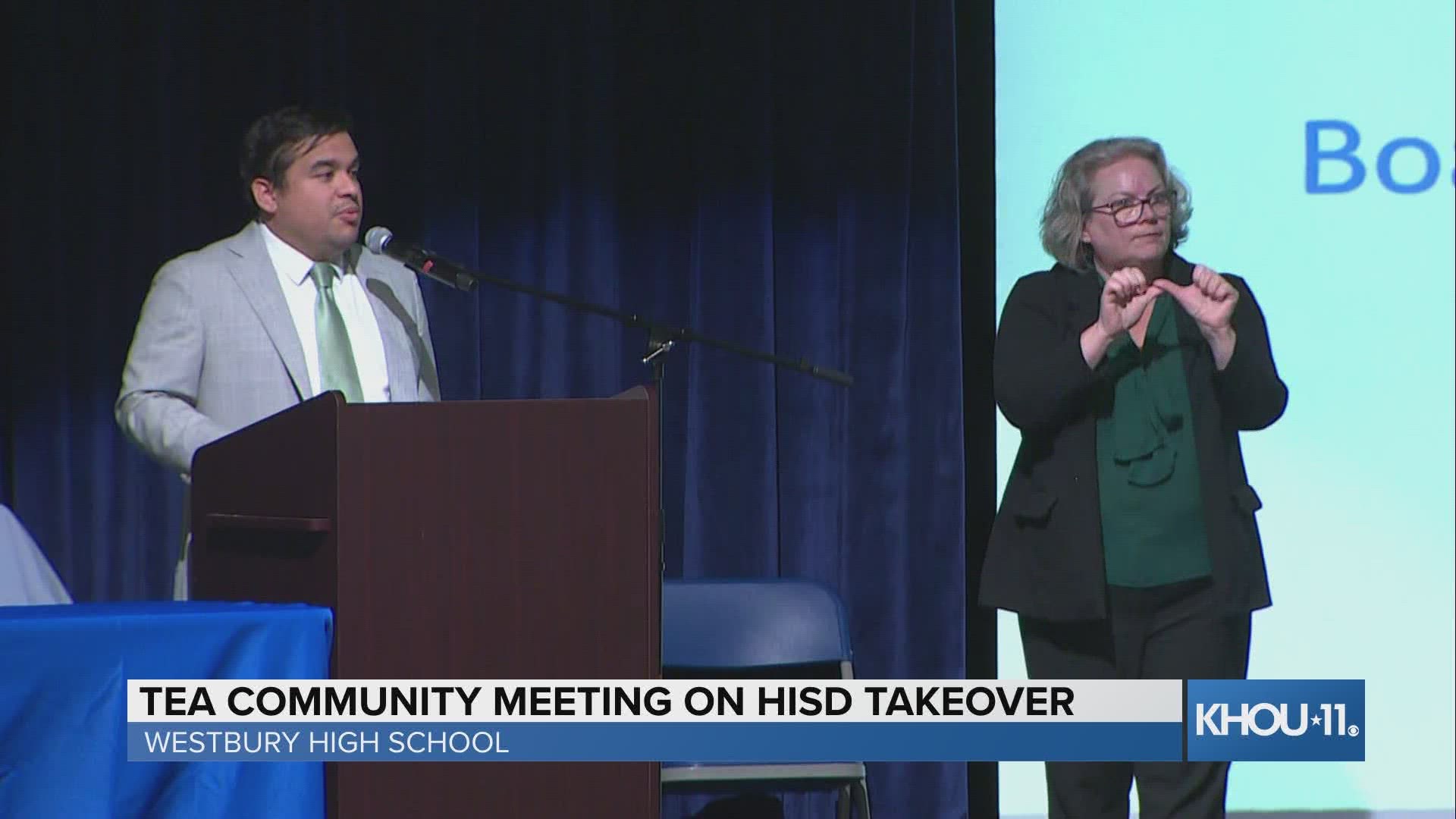 The Texas Education Agency held the first of four community meetings on the state takeover of Houston ISD.
