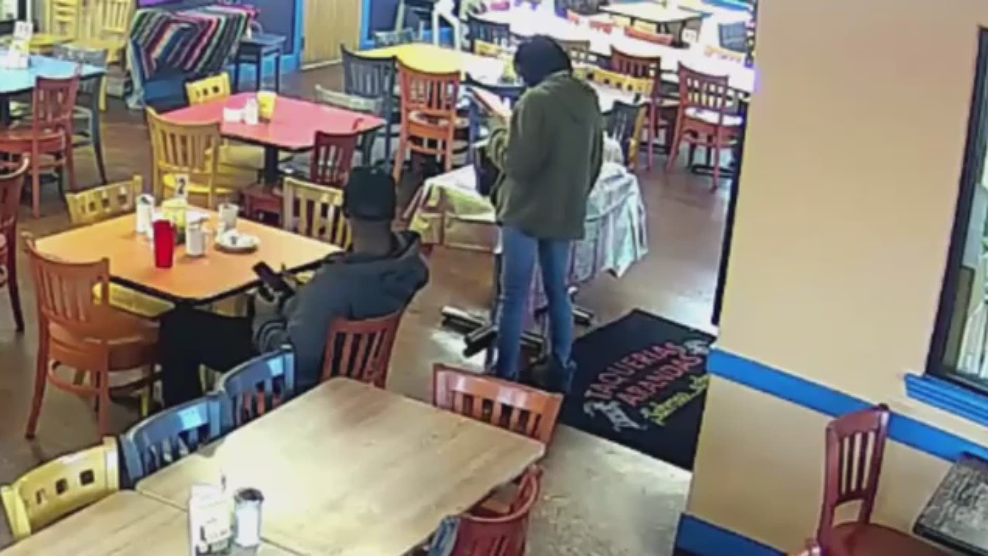 Houston police are looking for two suspects who left a Taqueria Arandas in southwest Houston without paying for their meal.