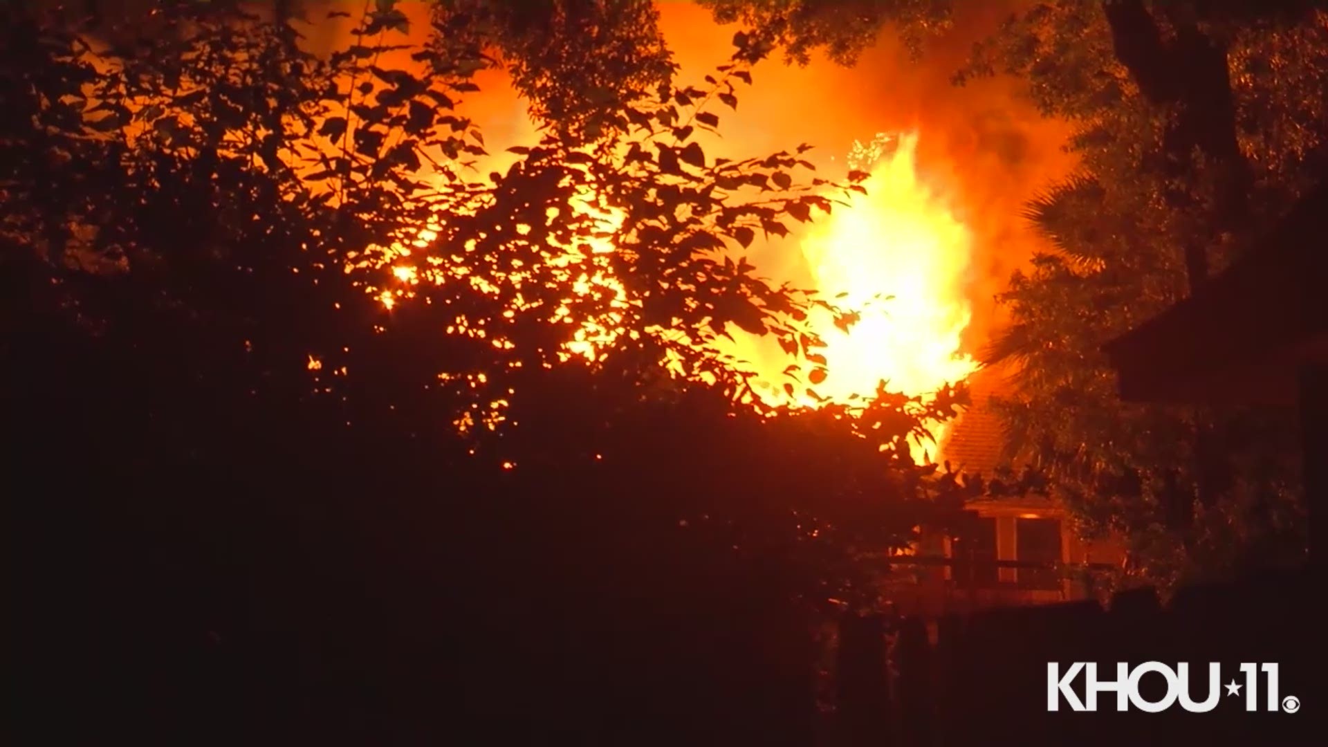 Firefighters battled a large fire that destroyed a home in northwest Houston overnight.