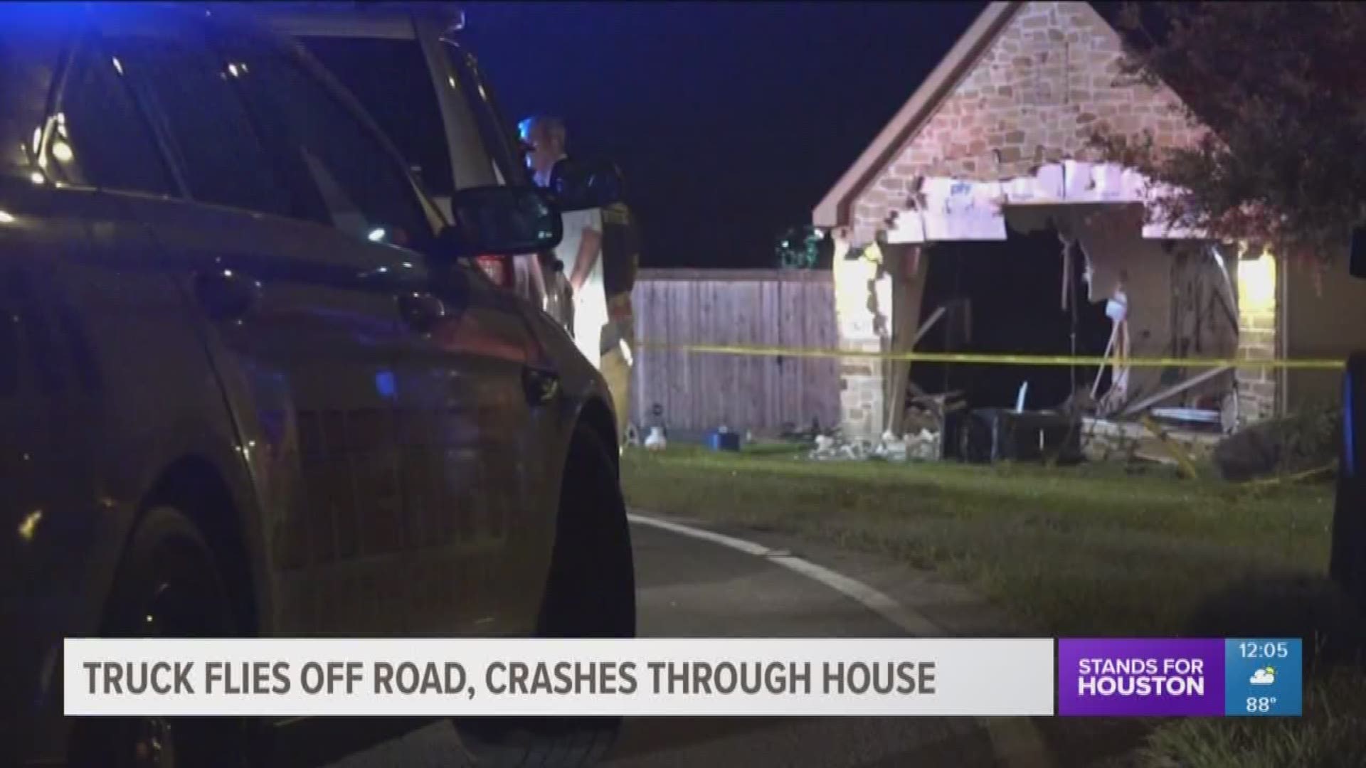 A speeding pickup truck crashed through a house late Wednesday night causing serious damage.