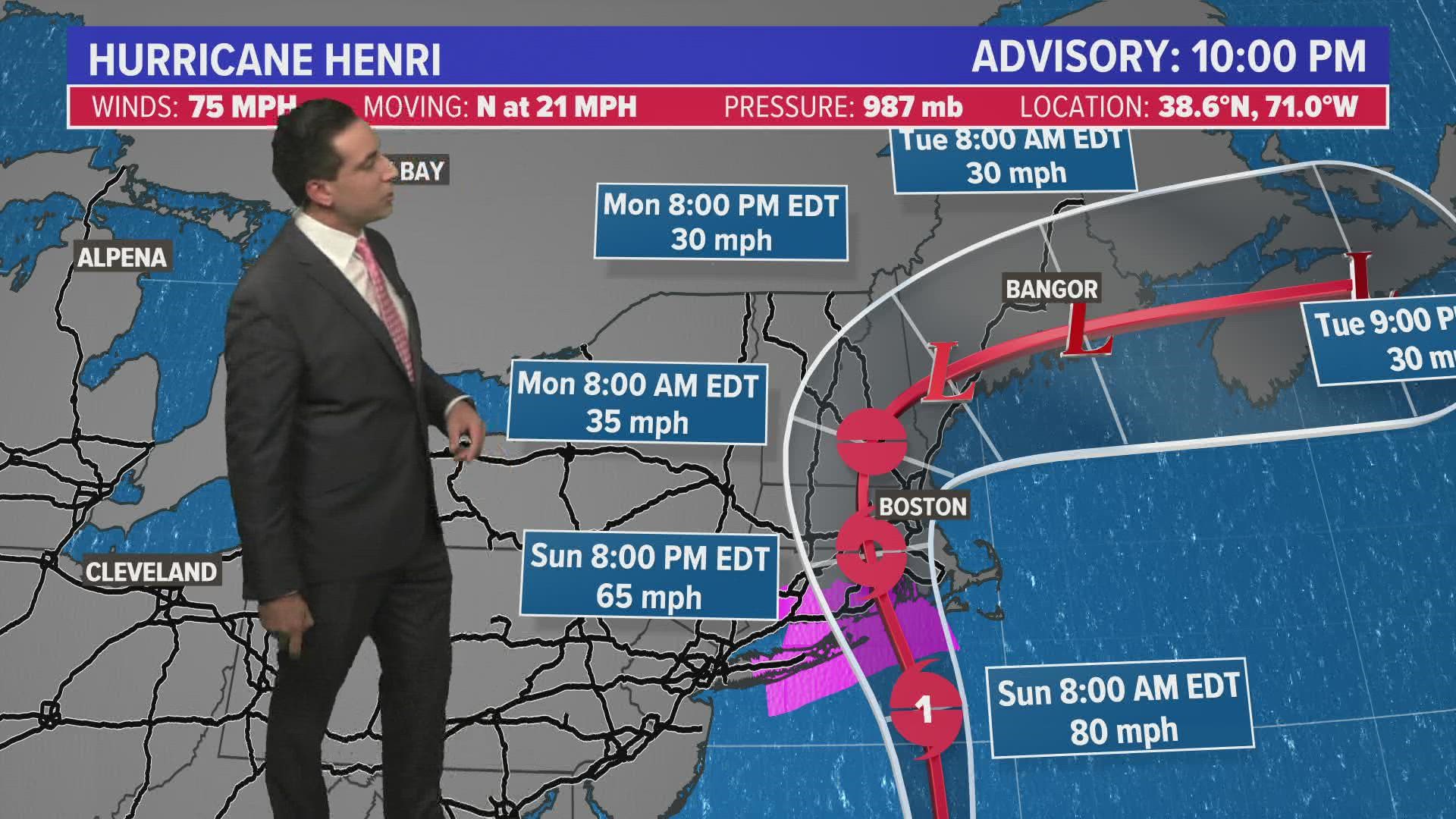 Hurricane Henri's track has shifted a little east and is expected to make landfall Sunday as a Cateogry 1 storm, according to KHOU 11 Meteorologist Tim Pandajis.