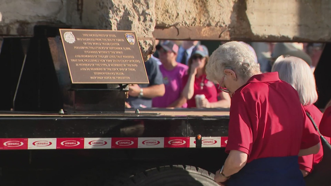 Steel beam from World Trade Center stops in Houston as part of 9/11 remembrance tour