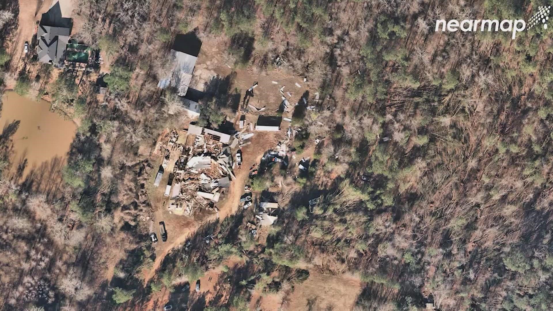 Aerial photos of Southeast tornado outbreak in Georgia, Alabama.