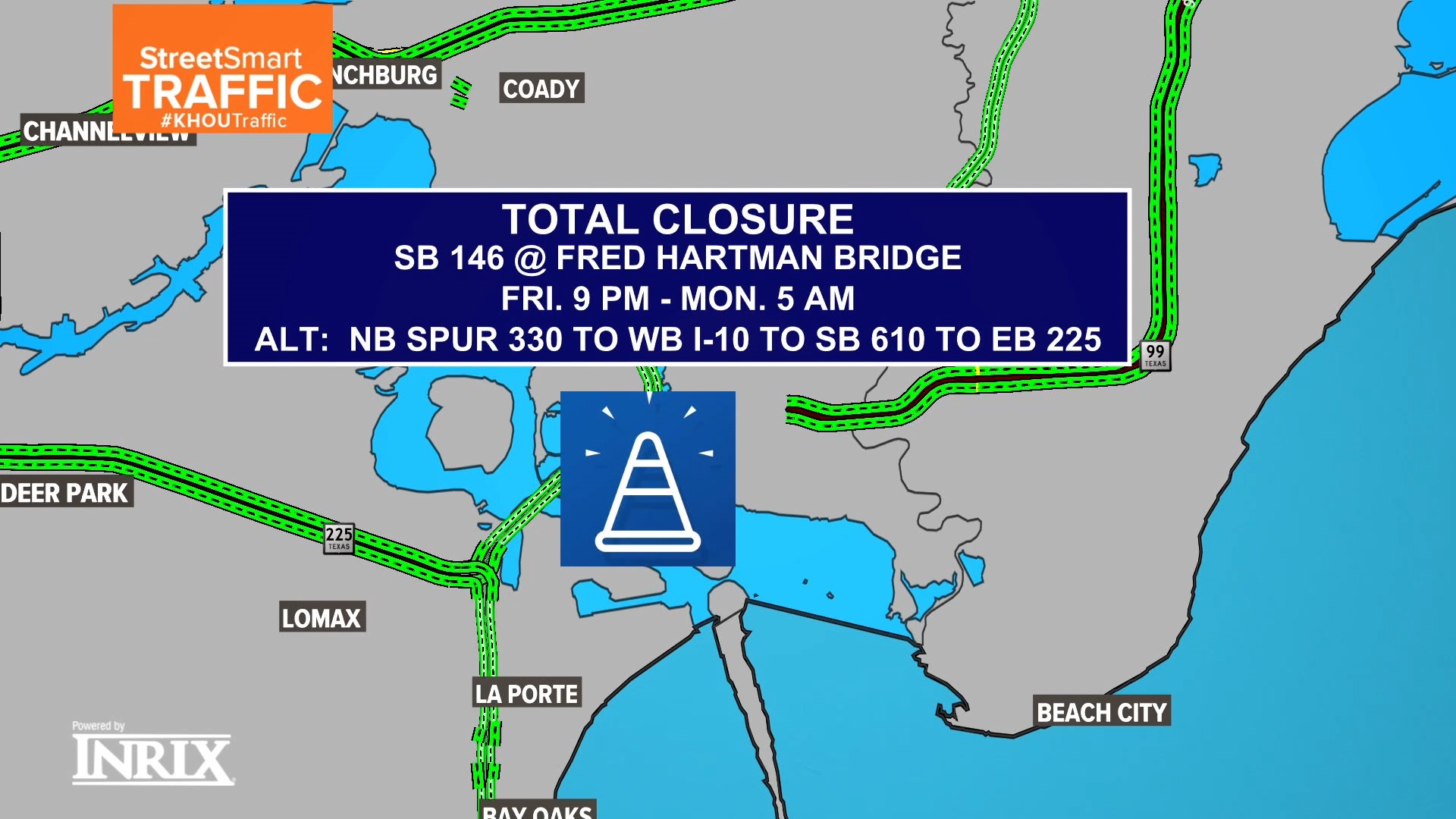 Fred Hartman Bridge closures and contraflow for repairs