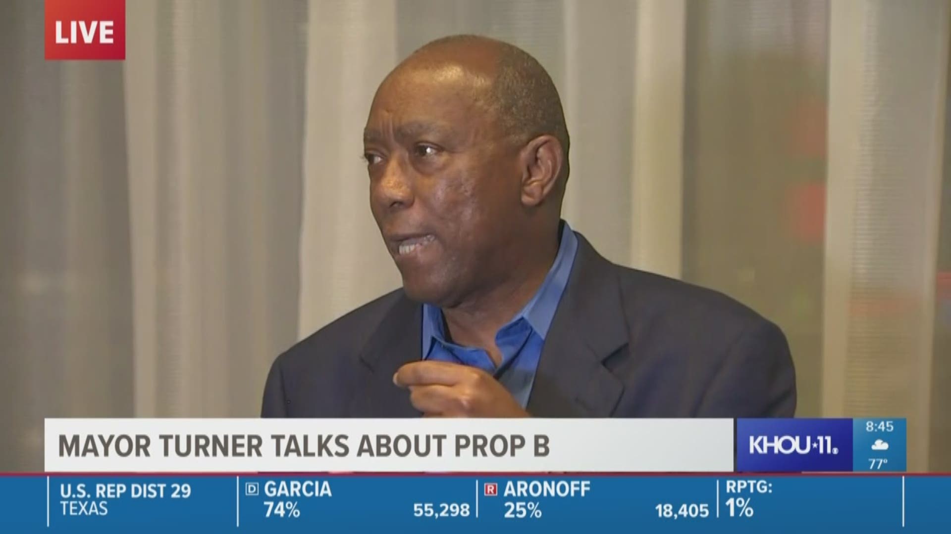 Mayor Sylvester Turner gives a speech on his concerns with Proposition B. Turner believes the proposition is not in the best interest of Houston Firefighters.