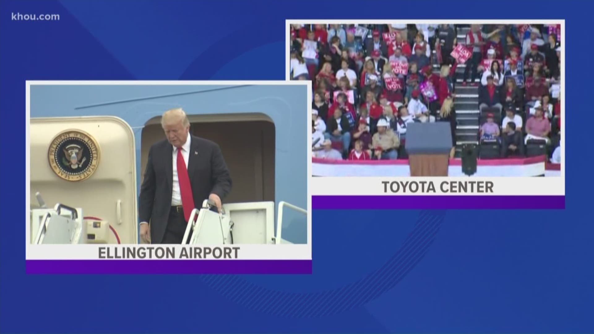 President Trumps arrives at Ellington Field ahead of 'Make America Great Again' rally in Houston.
