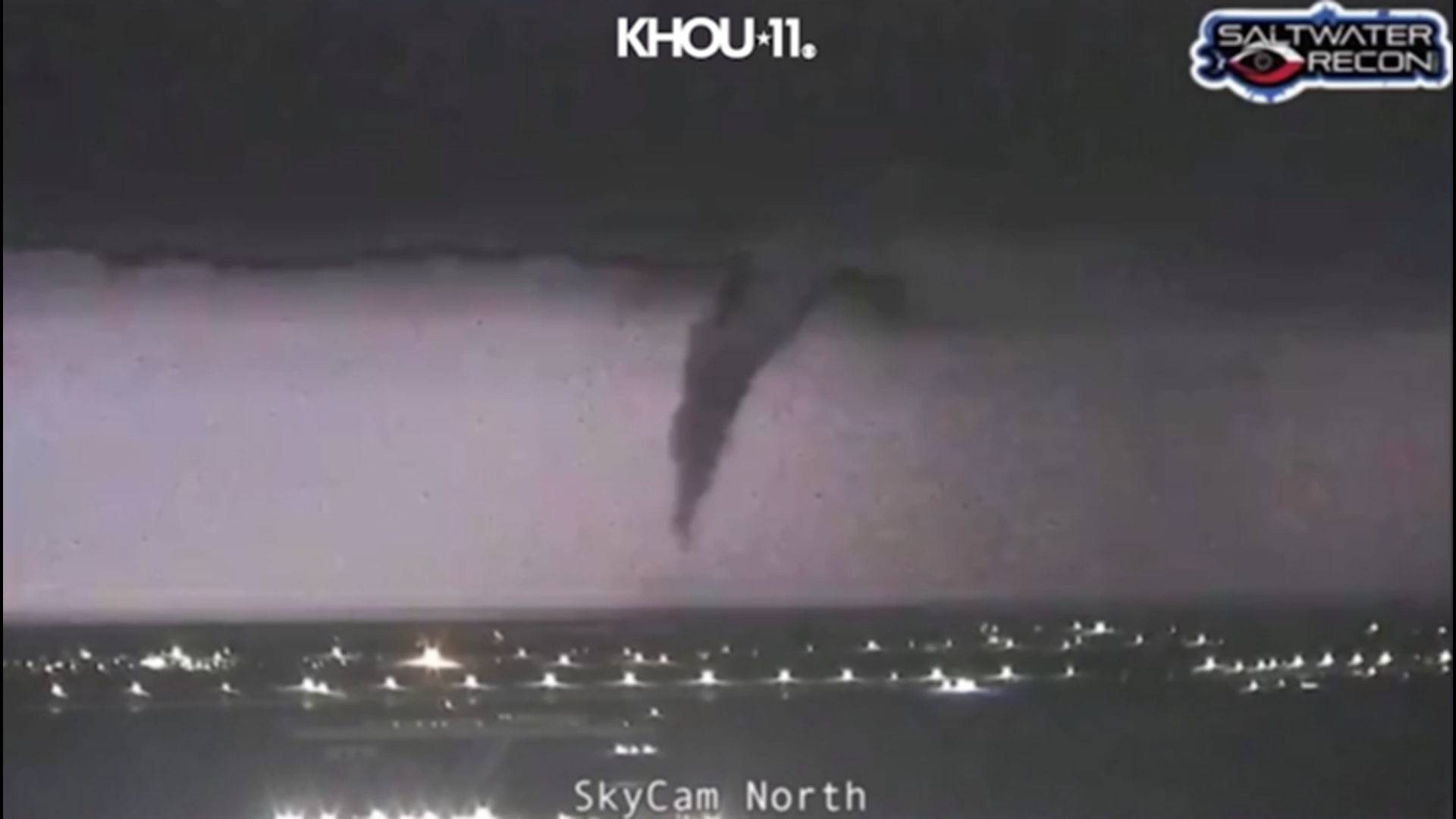 The video was taken from Galveston on a camera that was pointed northeast, toward Chambers County.