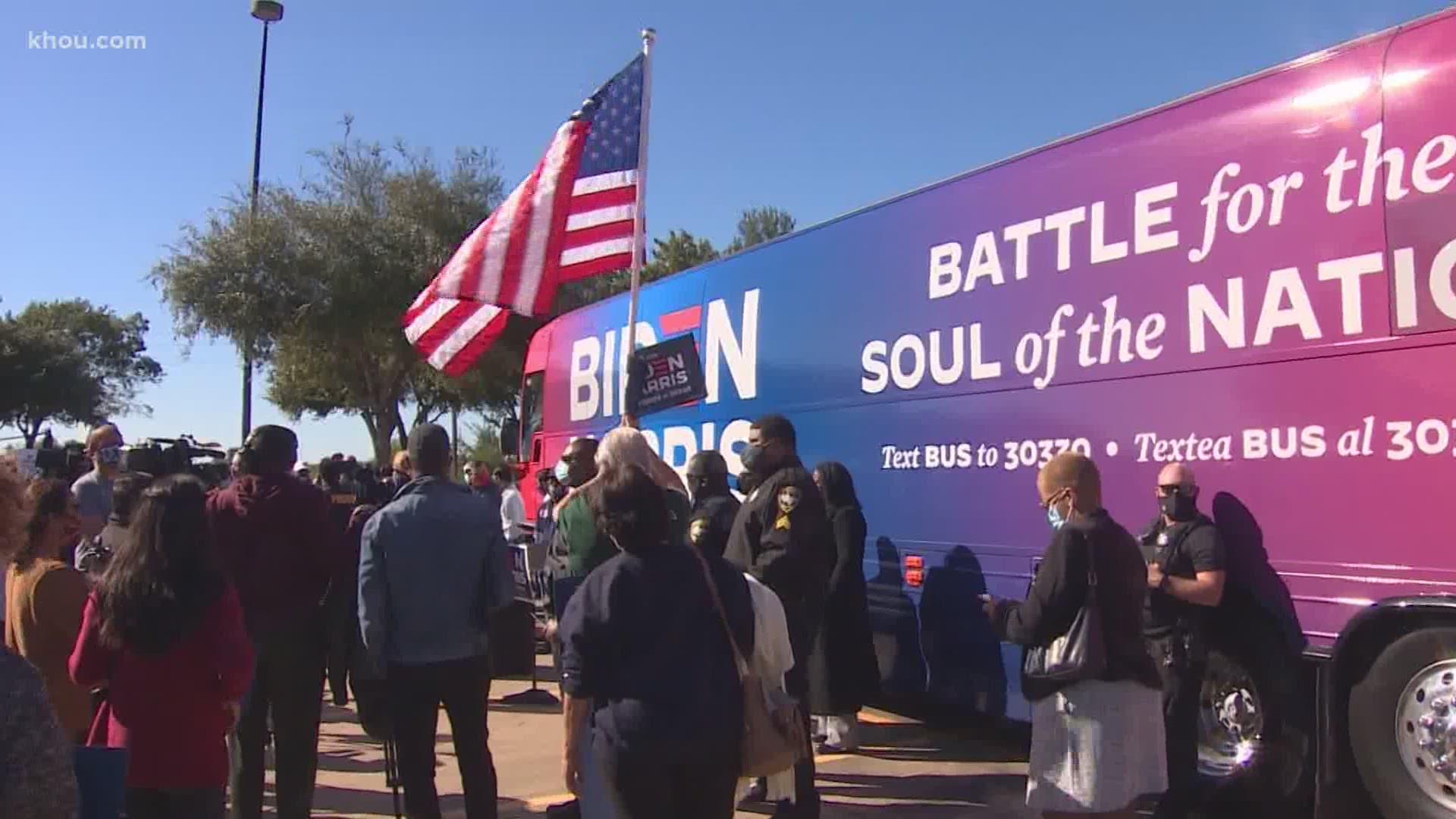 Joe Biden's campaign bus made a stop in Missouri City on Thursday in a final push for votes in the district.