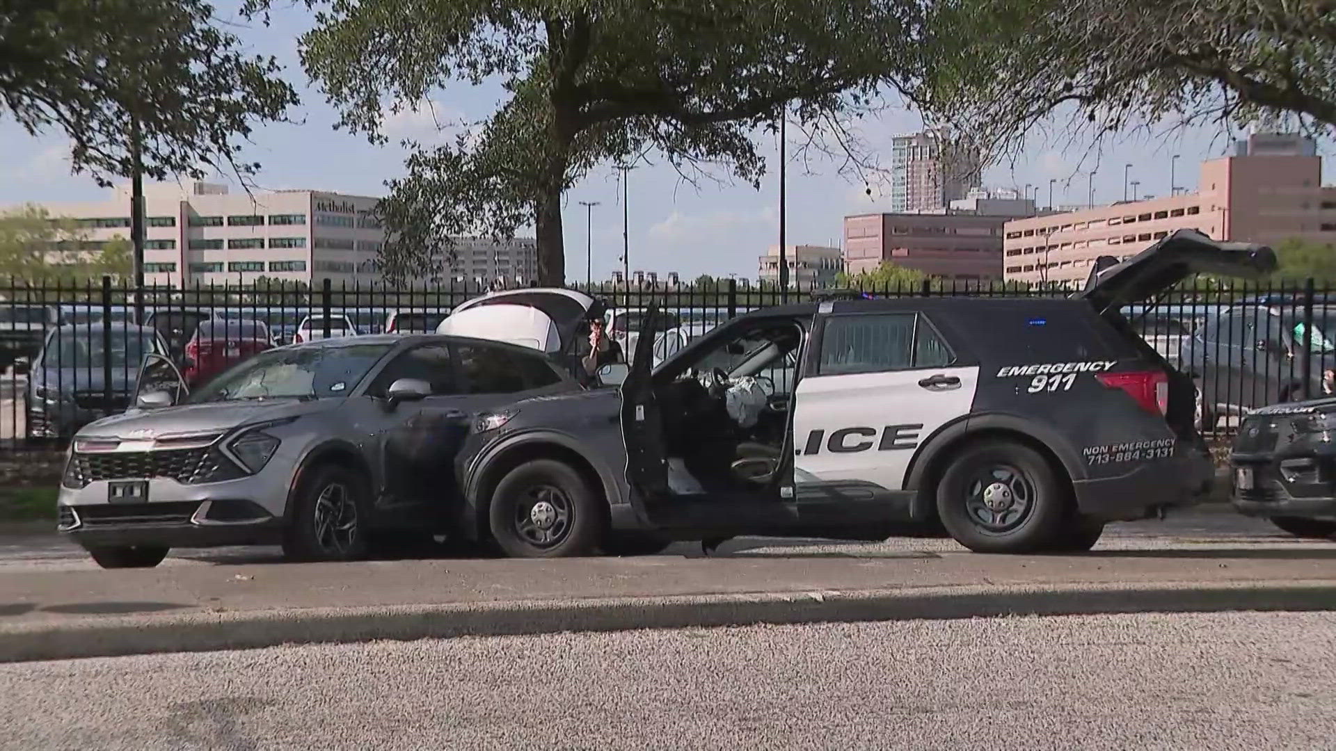 Two Houston police officers were injured when they got in a crash during the chase. They're expected to be OK.