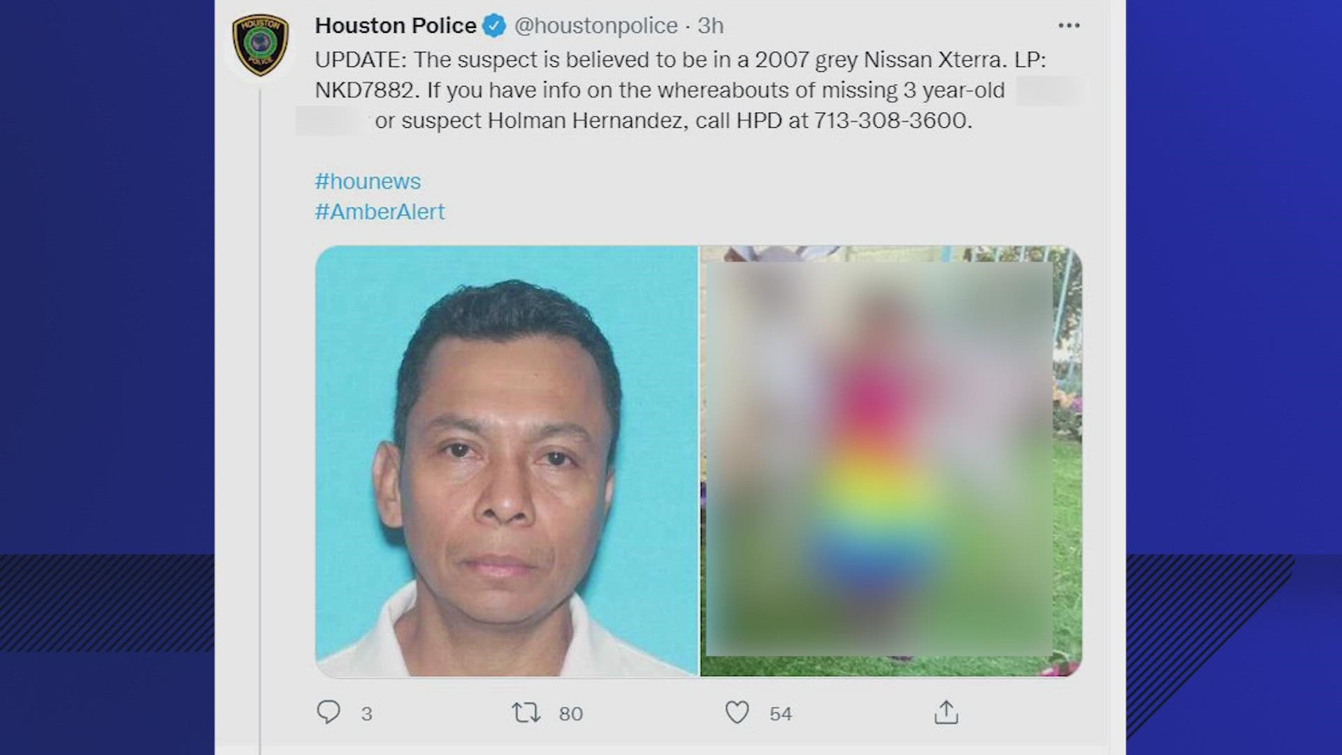 A man was taken into custody after police forced their way inside a north Houston motel to rescue a missing 3-year-old girl who had been reported missing.