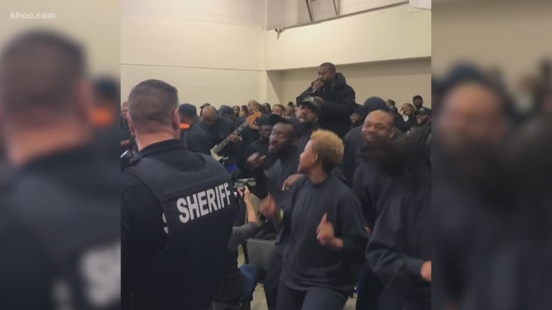 Kanye West, who's in Houston ahead of an appearance at Lakewood Church, performed for inmates on Friday.  This is video from that performance.