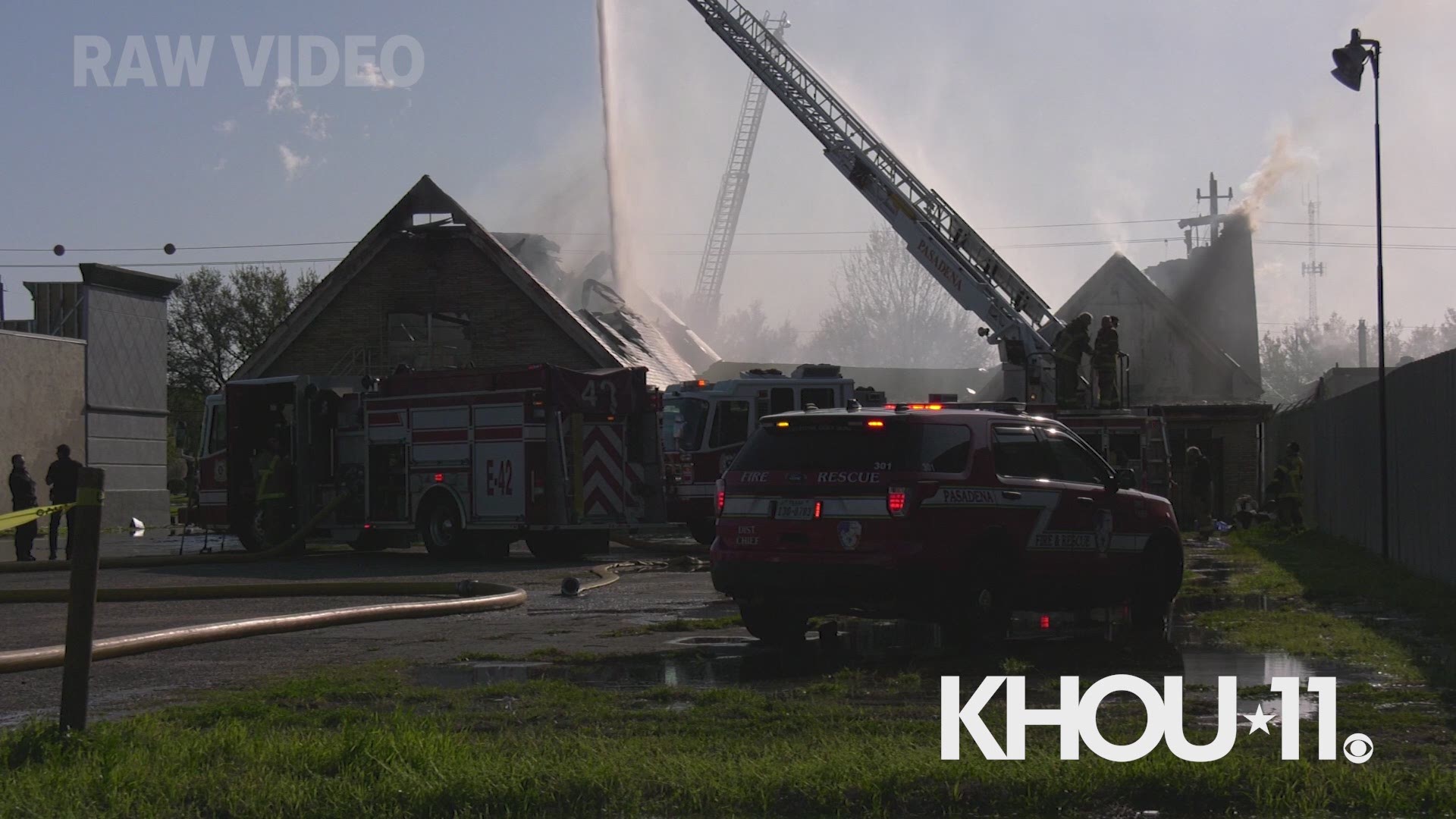 Pasadena firefighters responding to a burning church in southwest Houston. An arson investigation is underway at Community of Christ church.