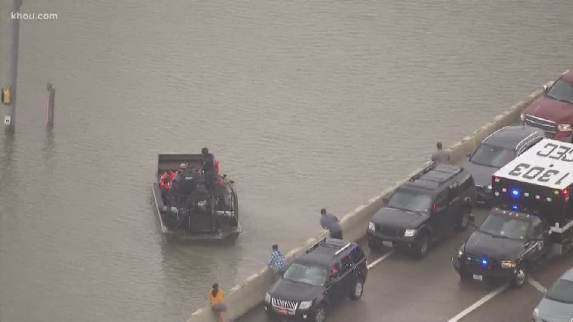 A man drowned in a van Thursday after driving through high water on the Eastex Freeway.