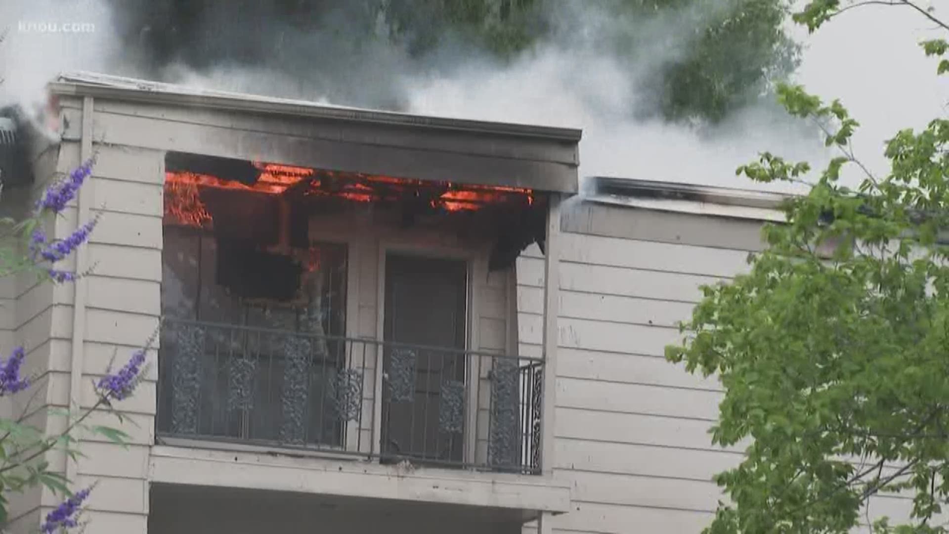 At least two people were treated for heat exhaustion Friday after a 4-alarm fire at a Galleria-area apartment complex.
