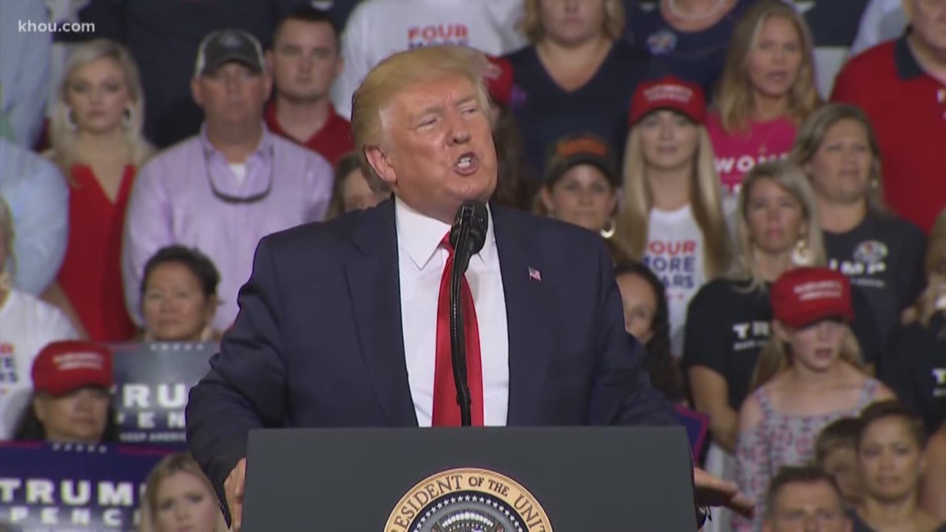 A combative President Donald Trump rallied Republican supporters Wednesday in North Carolina, harshly criticizing four fiery, left-wing congresswomen of being un-American and claiming they are the face of the Democratic Party that will ruin the country.