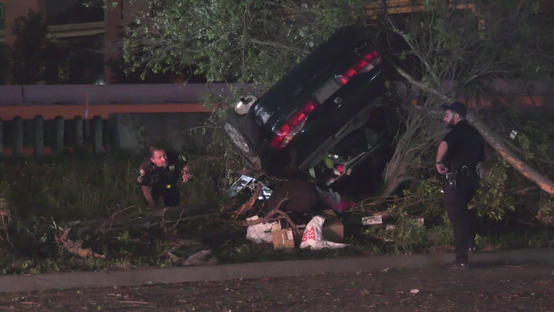 A police chase early Monday morning in Humble ended with the suspect's vehicle in a tree. The driver was not injured in the crash and neither were any officers.