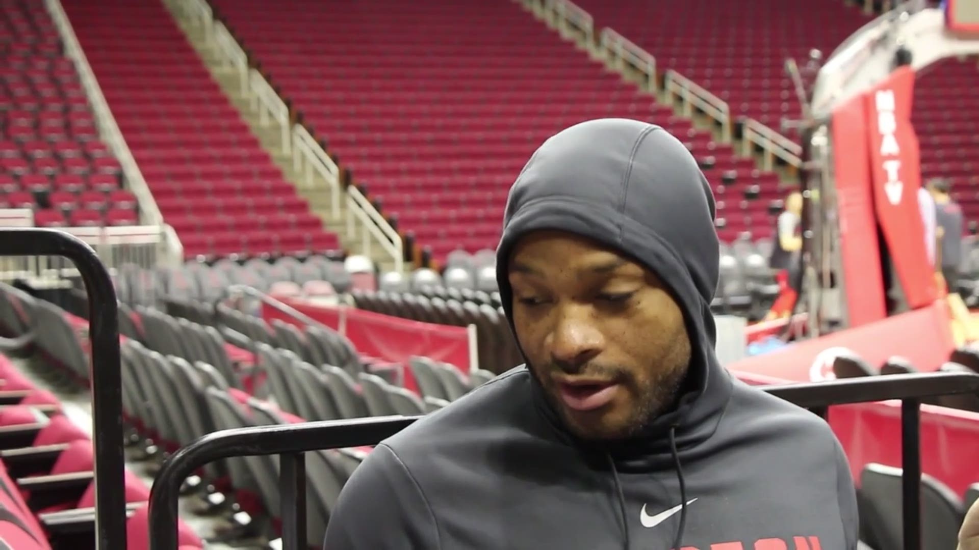 PJ Tucker meets with the media May 12, 2018, just two days before game 1 of the Houston Rockets' showdown in the Western Conference finals against the Golden State Warriors.
