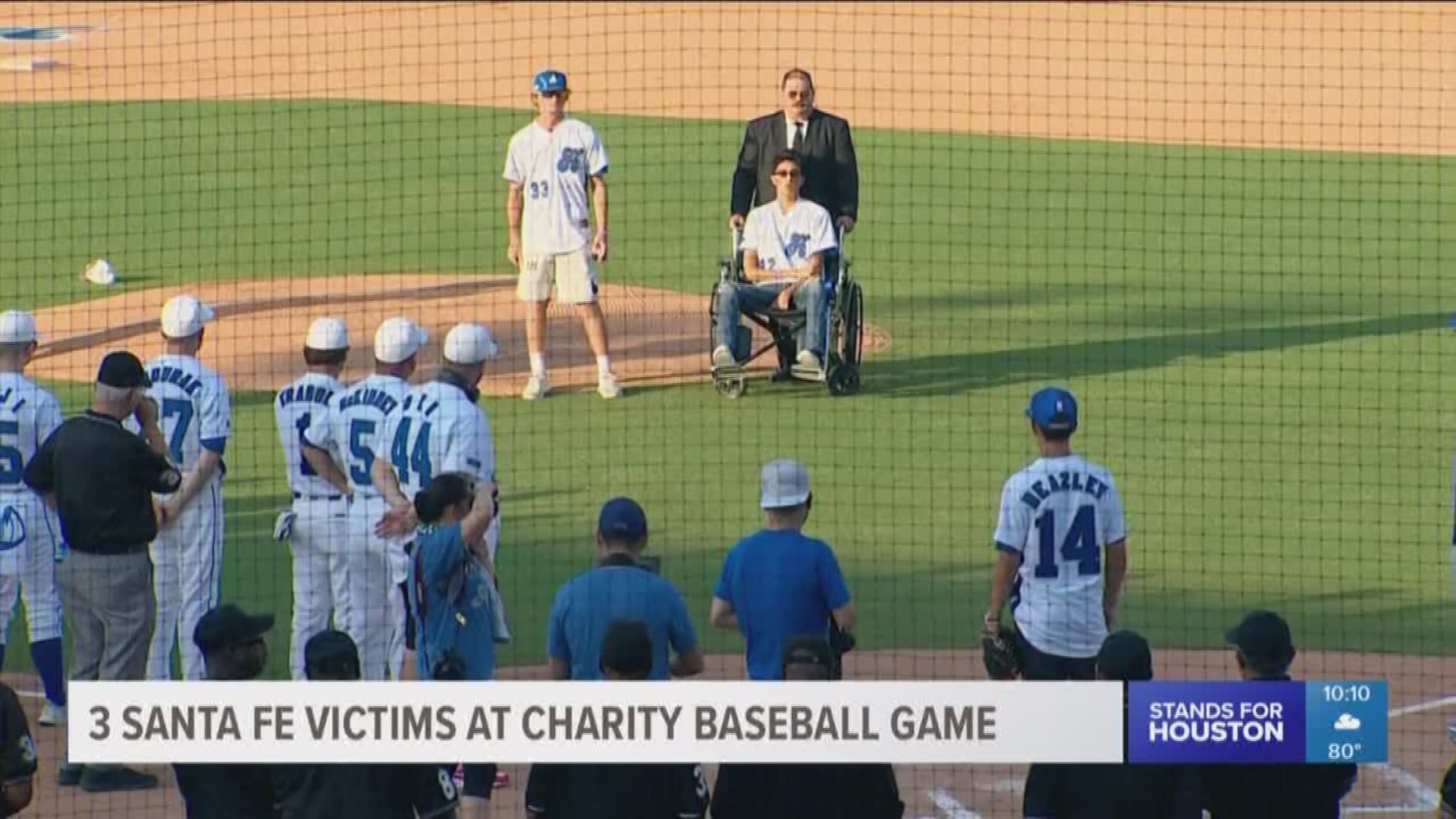A trio of Santa Fe High School baseball players and shooting survivors were honored at a charity baseball game in Dallas Friday.