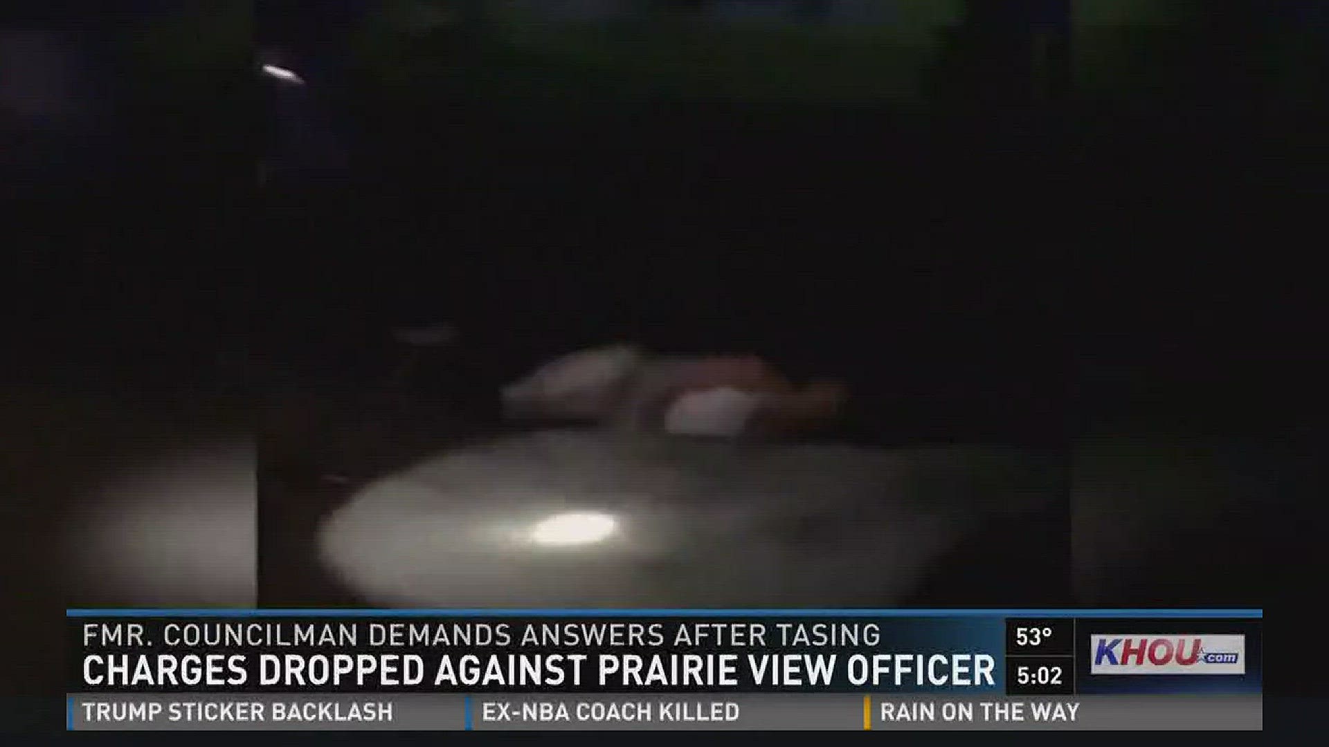 Charges were dropped against a Prairie View officer who allegedly used a Taser on a former councilman.