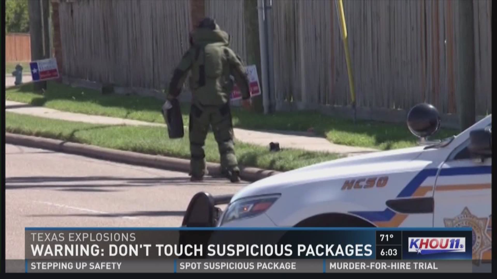 The Houston area saw multiple reports of suspicious packages Tuesday, though none of them were found to contain explosive devices.