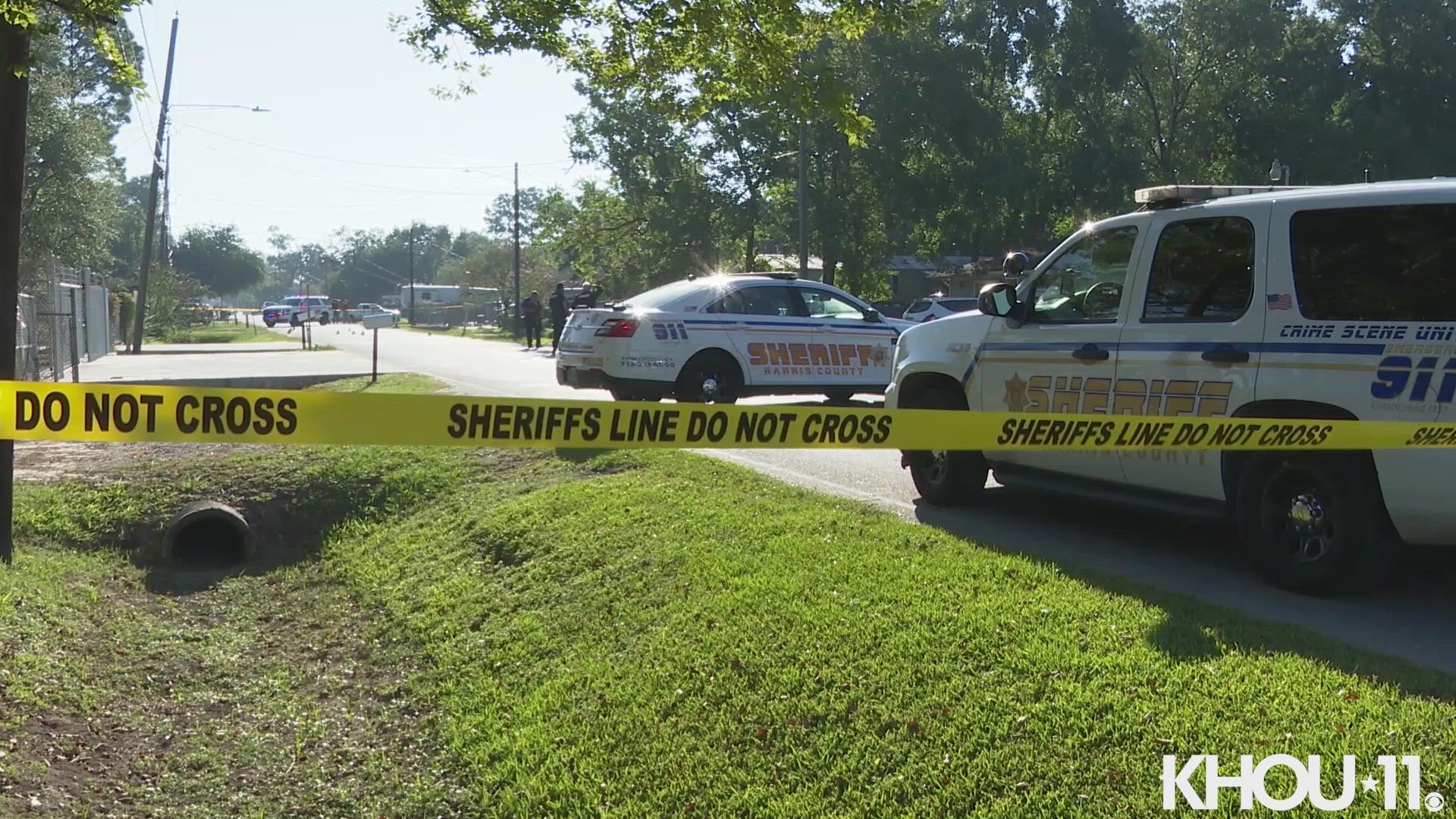 A man was killed after shots were fired at his home in east Harris County. There were two other adults and a child in the house. They were not injured.