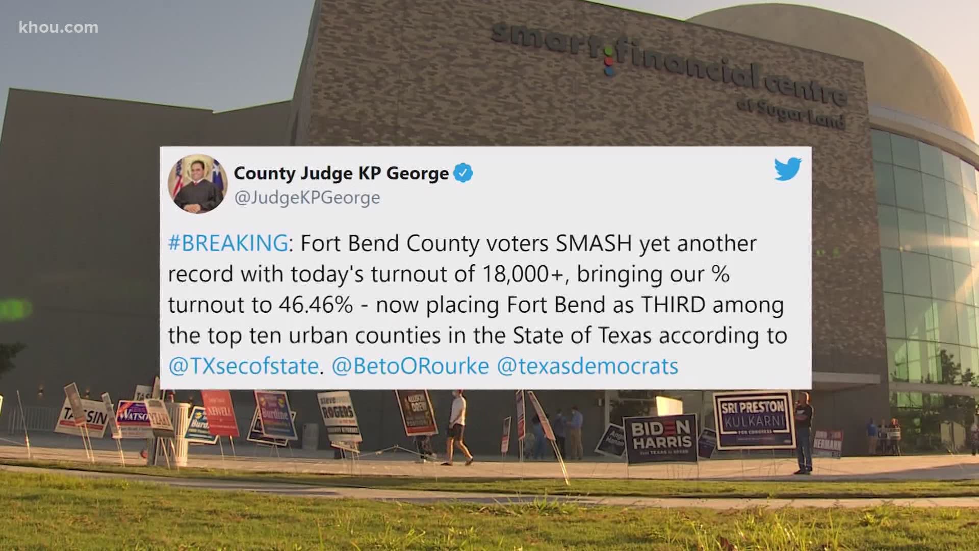 Voters in Fort Bend County are hitting the polls in record-breaking numbers to cast their ballots early in the 2020 Election.