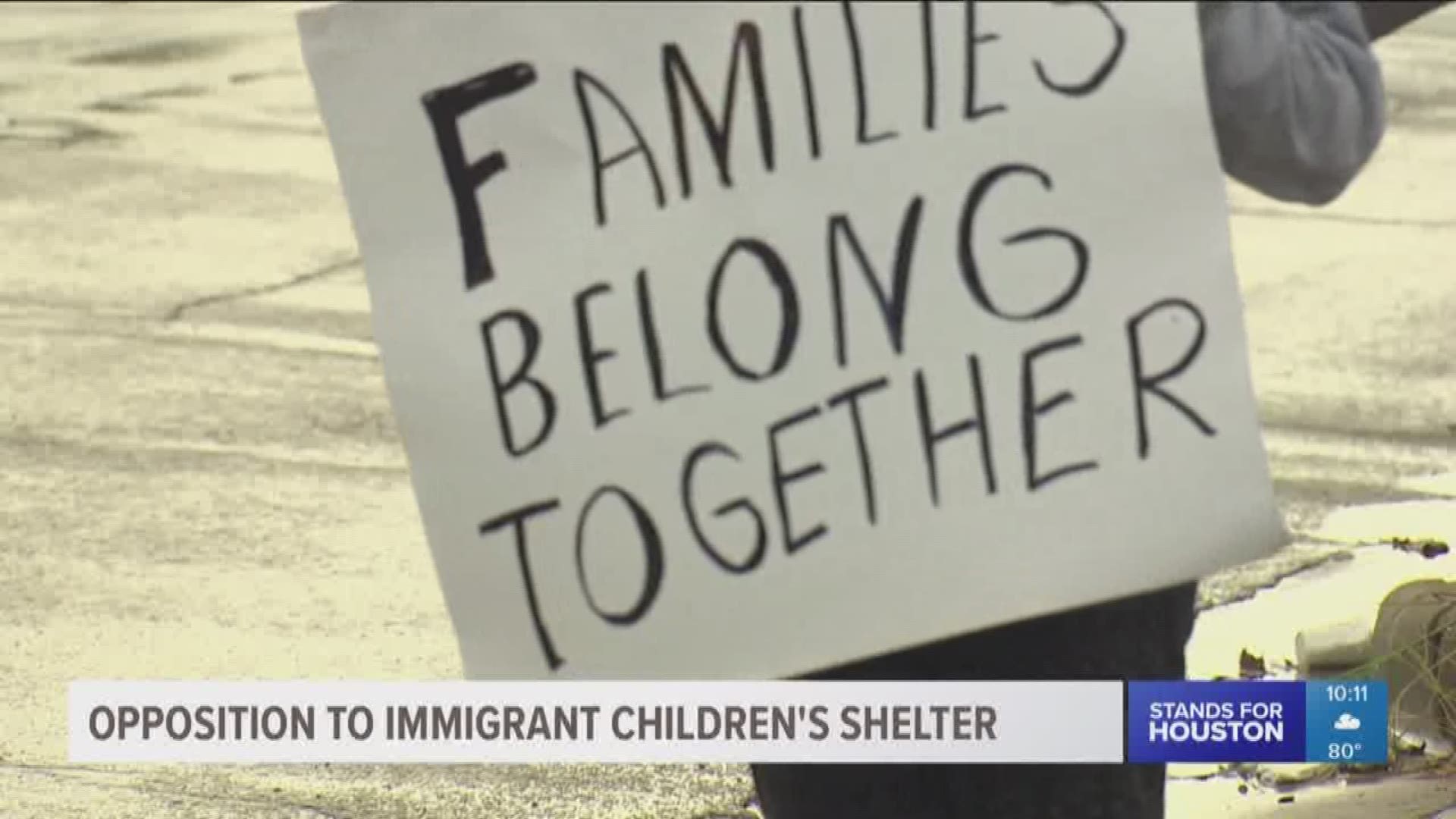 Activists show opposition to immigration children's shelter in Houston