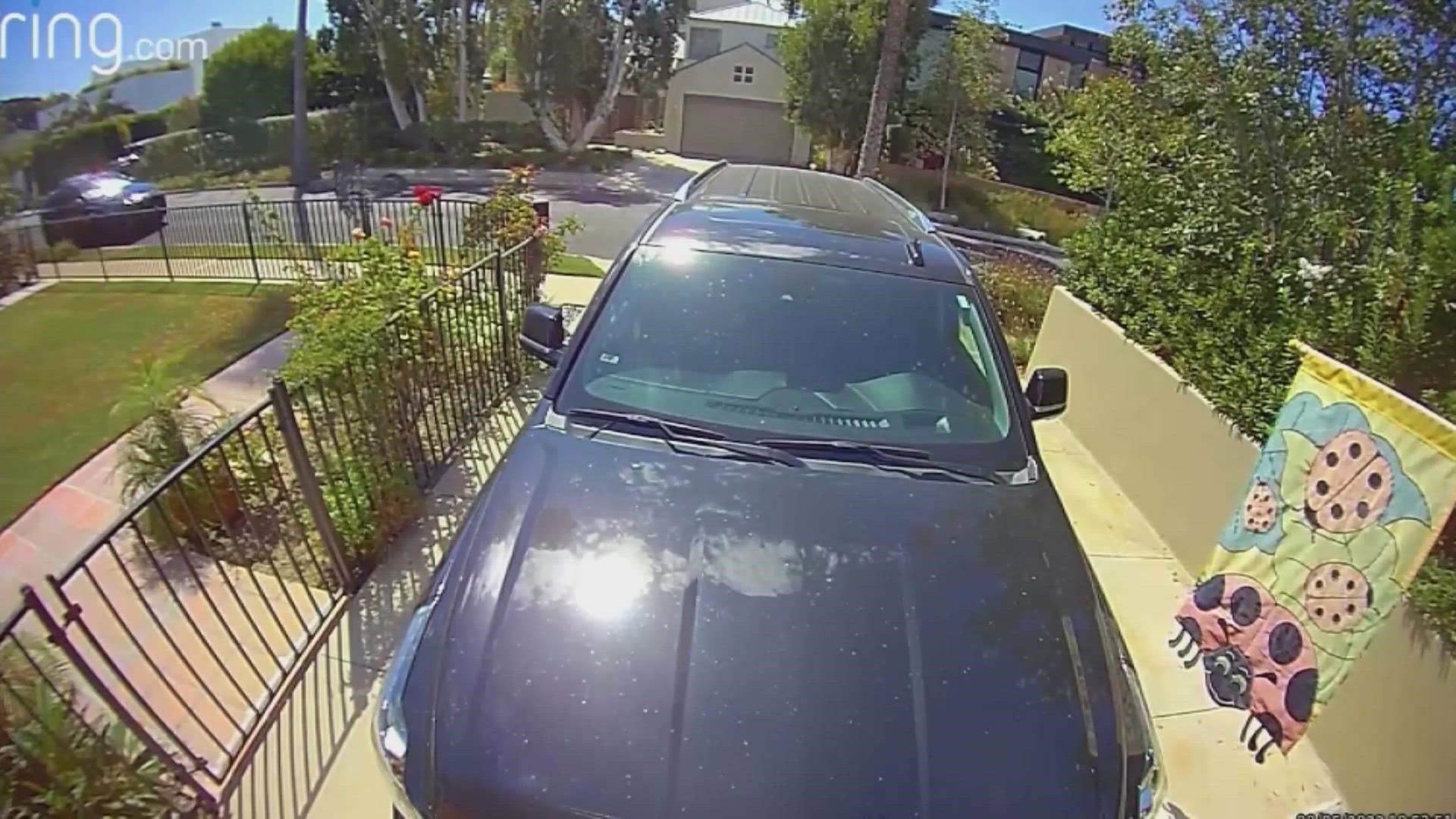 Surveillance video from a nearby residence shows the car that is registered to actress Anne Heche flying down the street in a Mar Vista neighborhood.