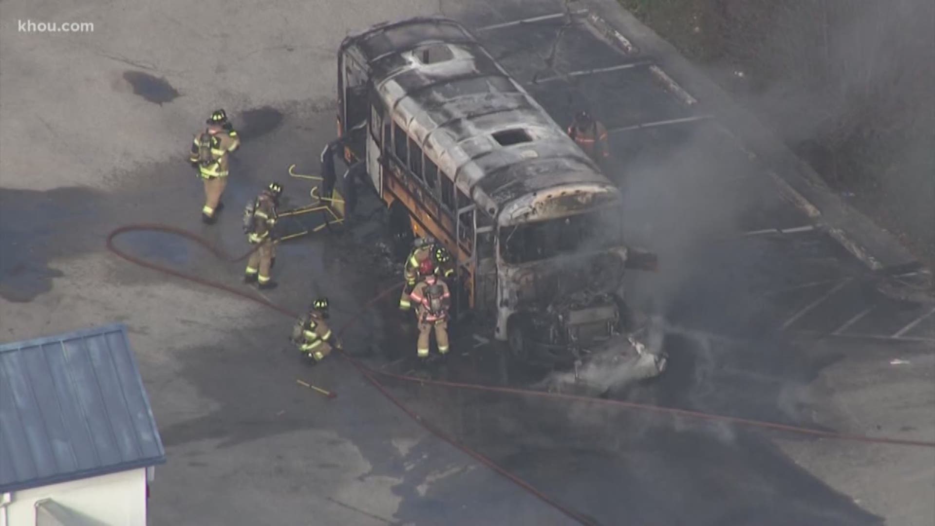 An HISD school bus caught fire in southwest Houston on Wednesday. The driver was able to pull the bus into a parking lot at South Post Oak and West Bellfort.