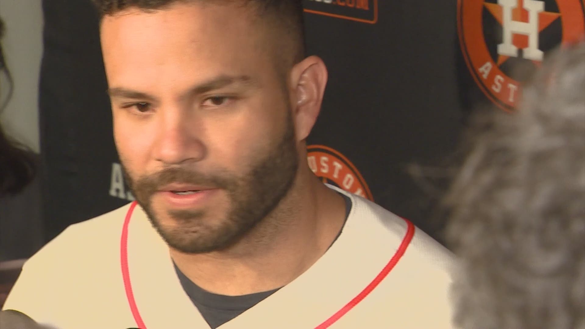 Astros second baseman Jose Altuve fielded questions about Houston's cheating scandal and wearable devices allegations during Fan Fest Saturday at Minute Maid Park.