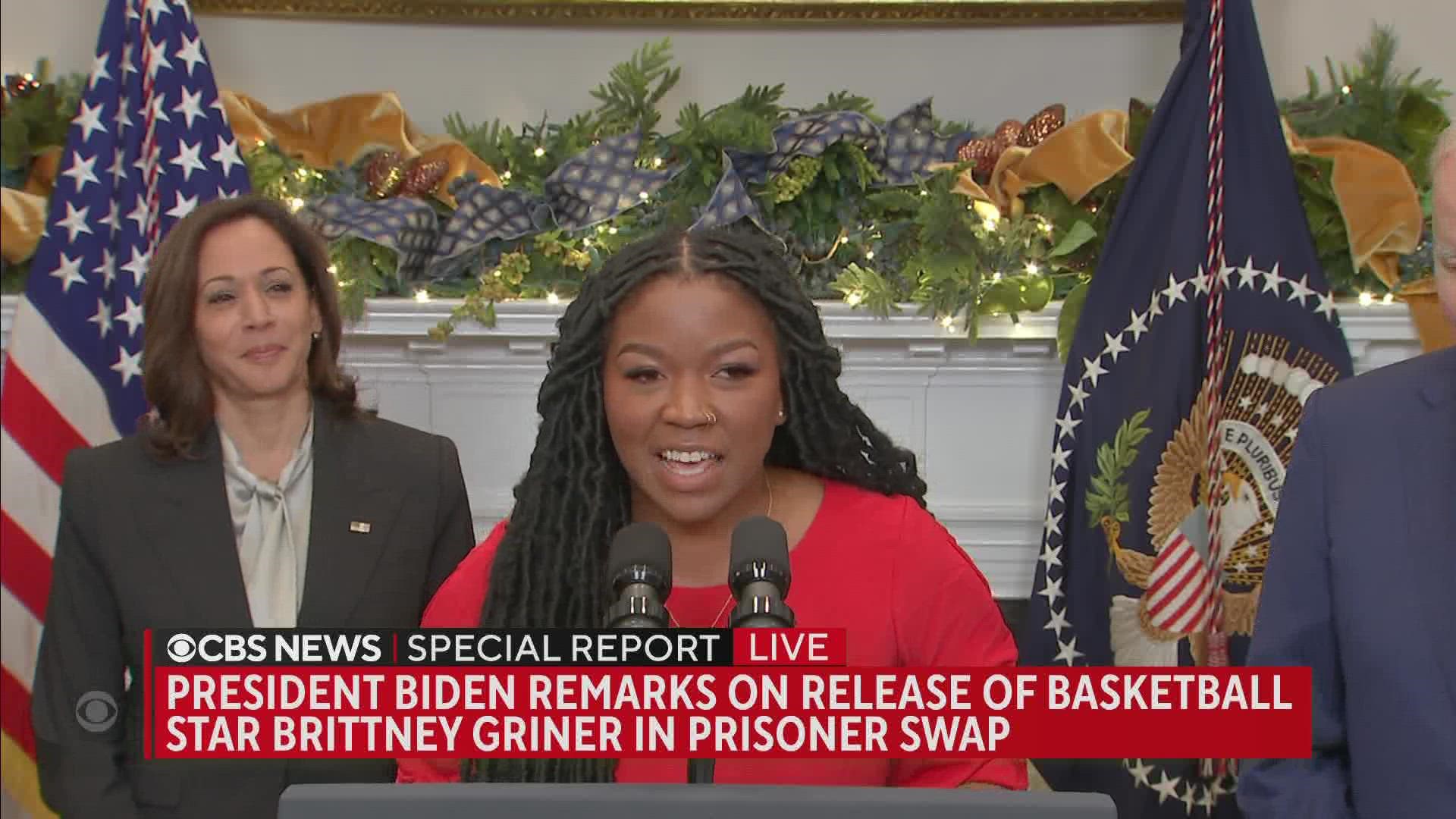 Brittney Griner's wife, Cherelle, spoke after the news that the WNBA star was freed in a prisoner swap.