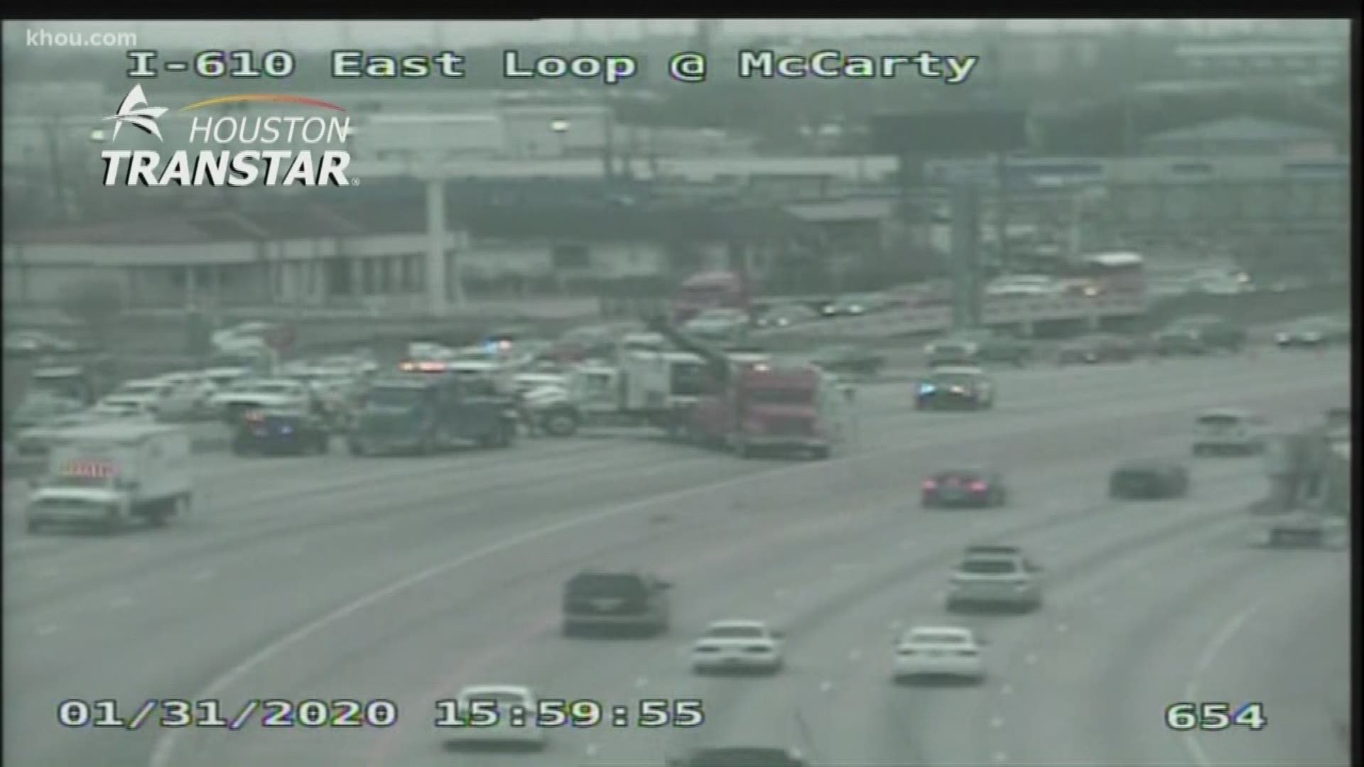 All westbound lanes of the North Loop at McCarty are shut down for a wreck involving a rolled over big rig.