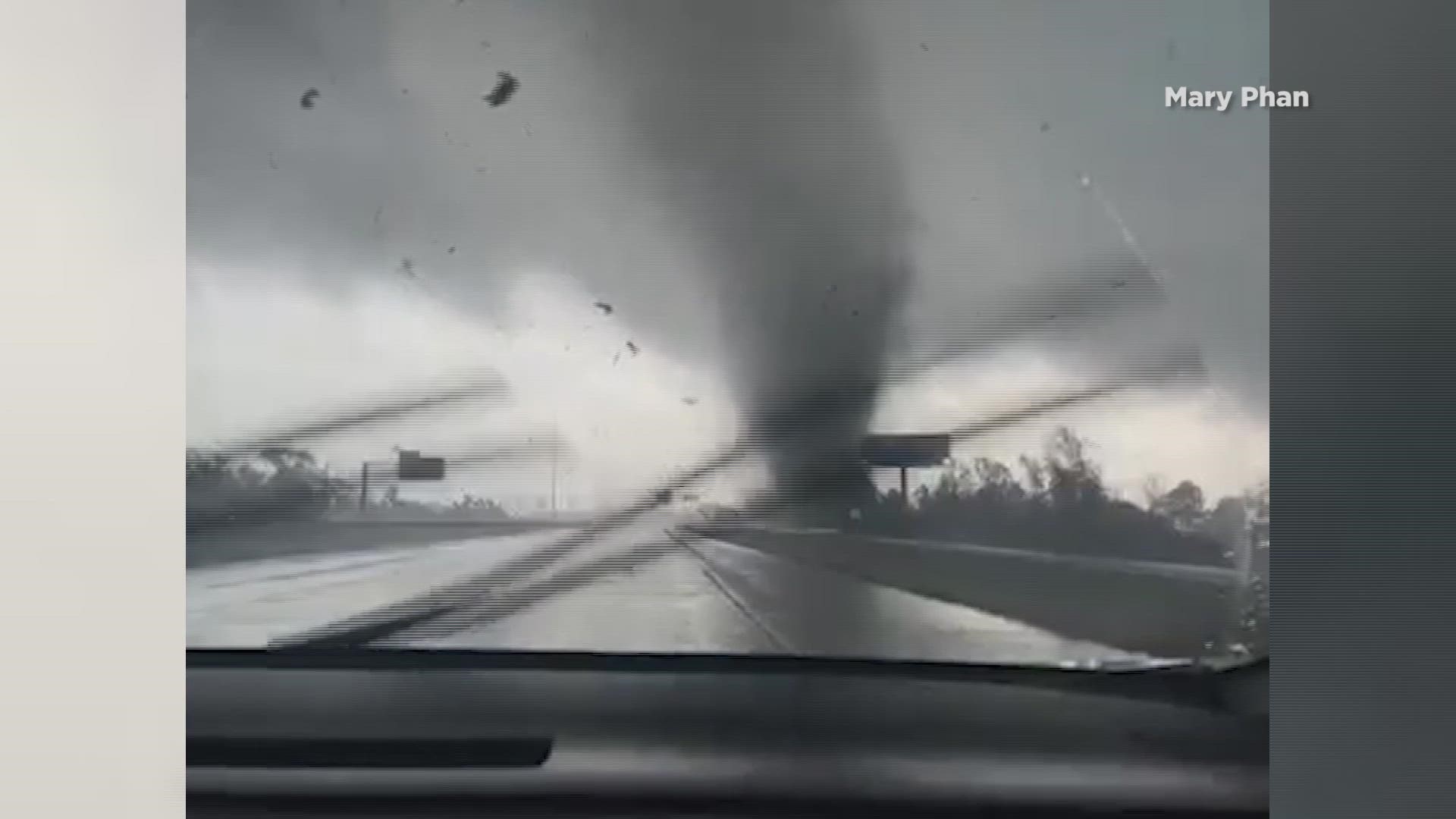 Severe weather was moving into Louisiana Wednesday afternoon. A driver in Orange, Texas captured a tornado funnel cloud on camera.