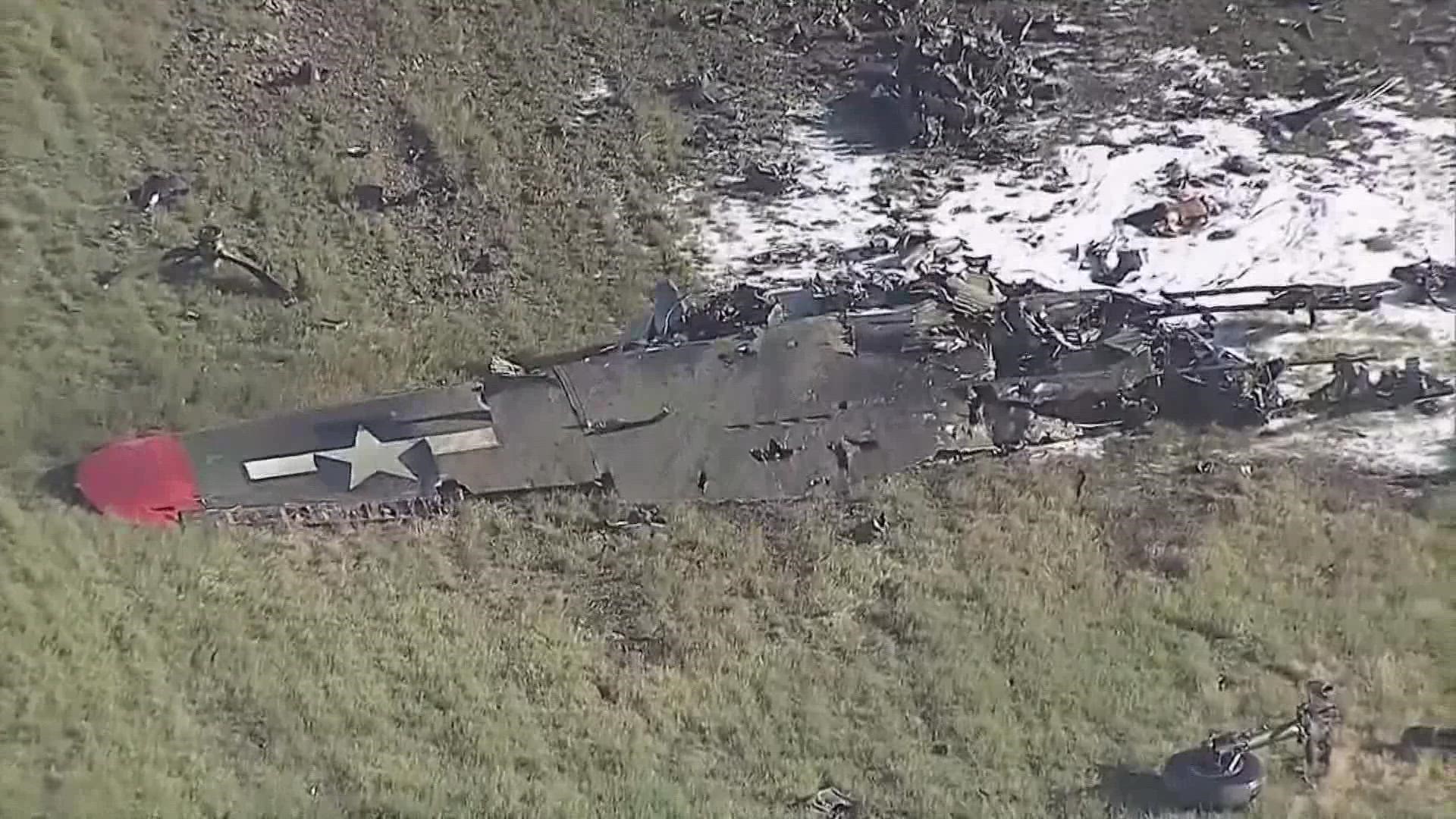 The Boeing B-17 Flying Fortress and a Bell P-63 Kingcobra collided and crashed around 1:20 p.m., the Federal Aviation Administration said in a statement.