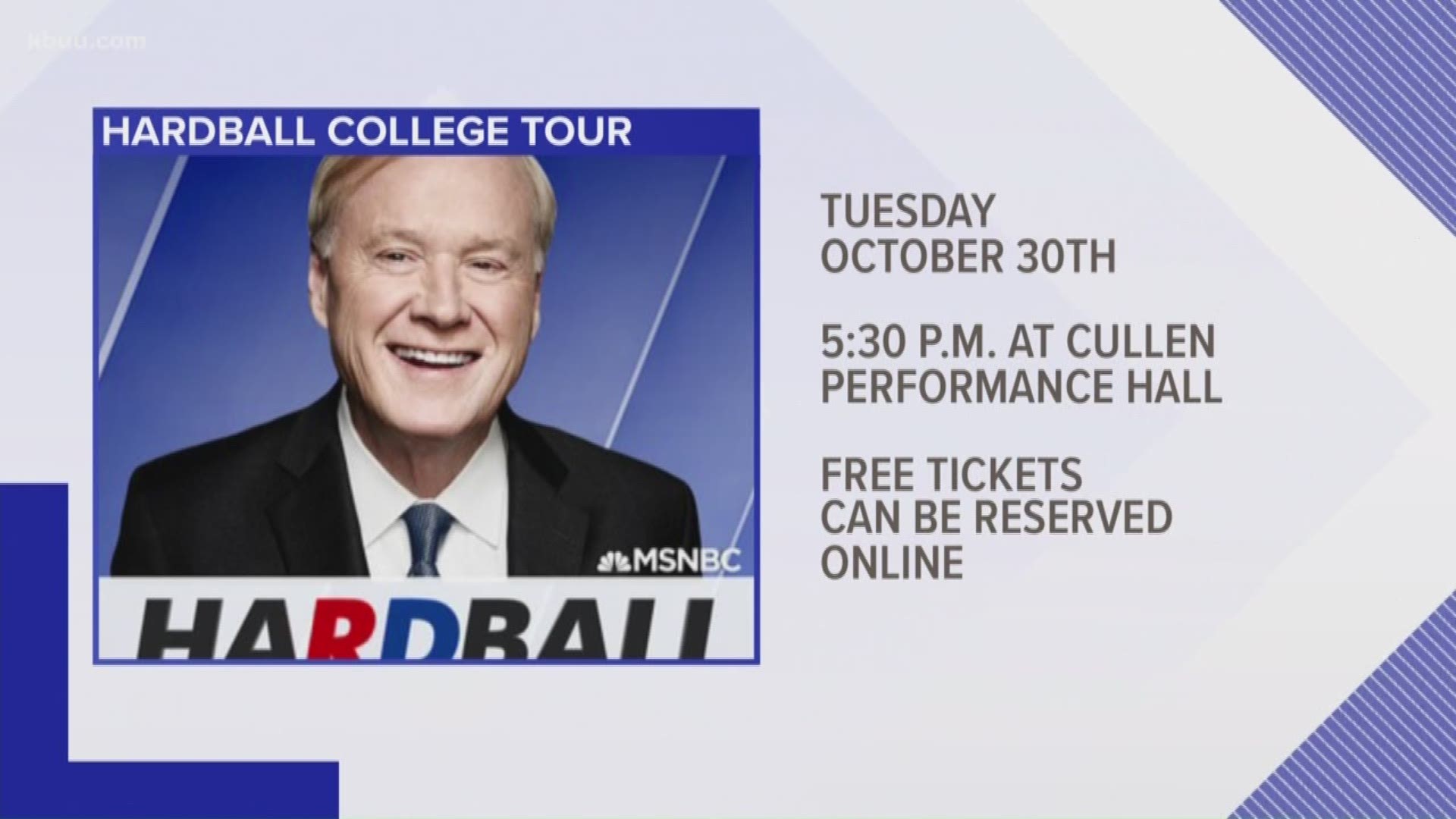 MSNBC host Chris Matthews is coming to UH next week to tape an hour-long interview with Senate candidate Beto O'Rourke.