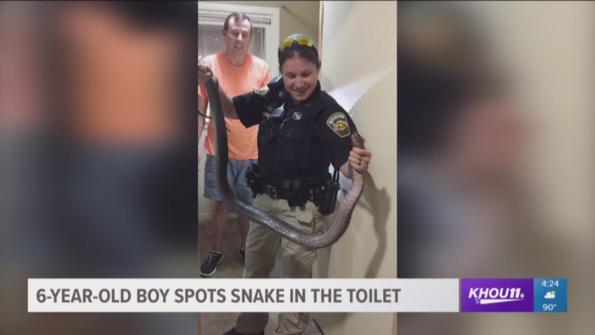 A 6-year-old spotted a 5-foot snake in a toilet while his dad was cleaning the bathroom.