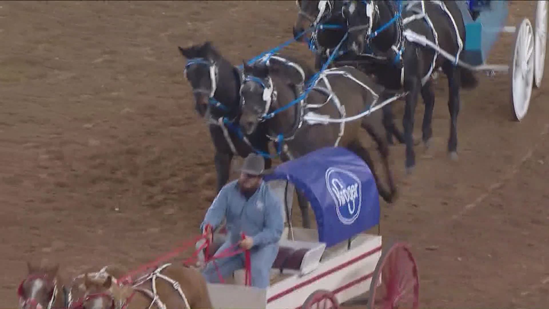 Chuck wagon races at RodeoHouston on March 11, 2019