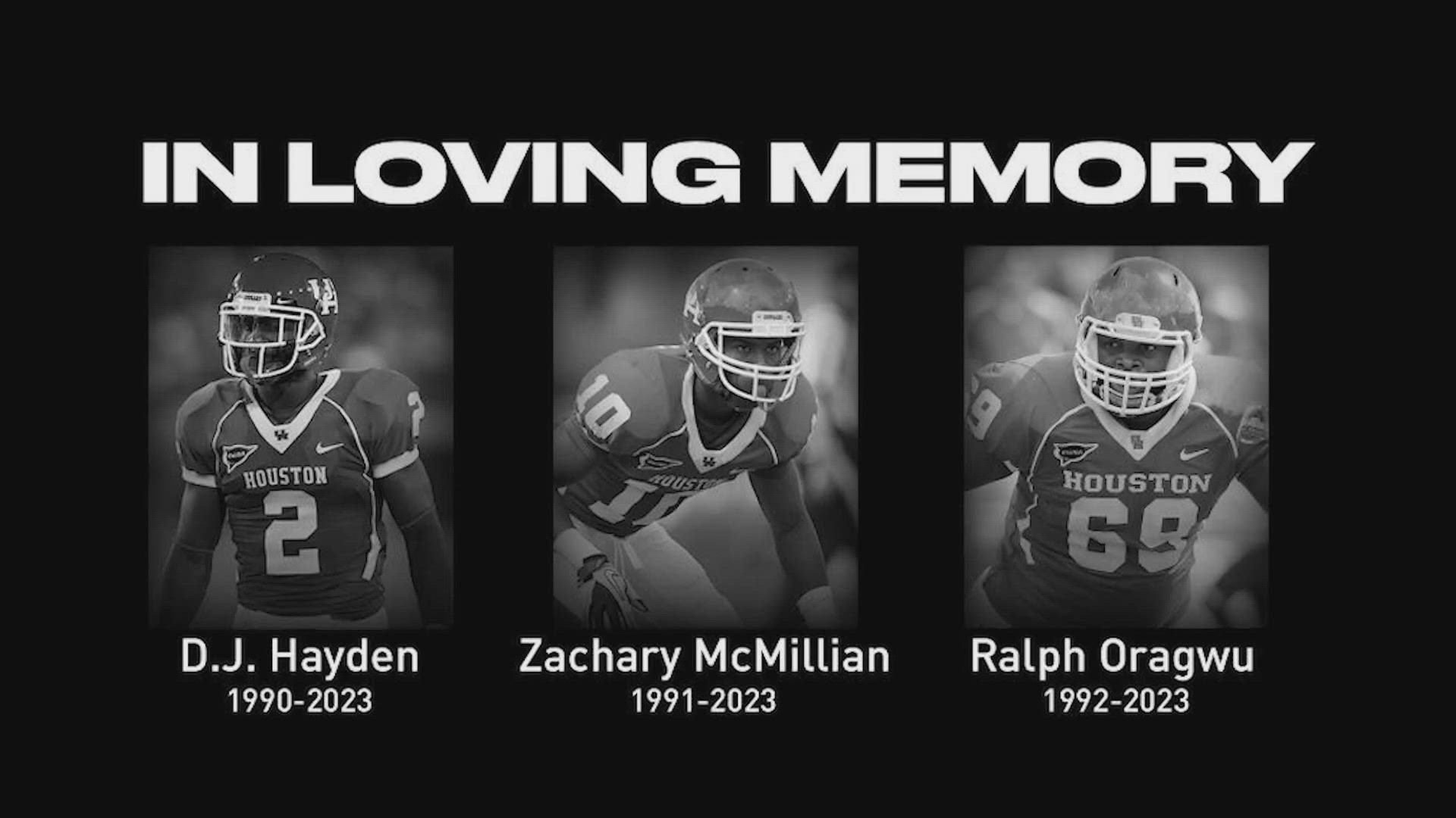 The victims include three former University of Houston football players as well as a Missouri City woman who was described as a beautiful, giving person.