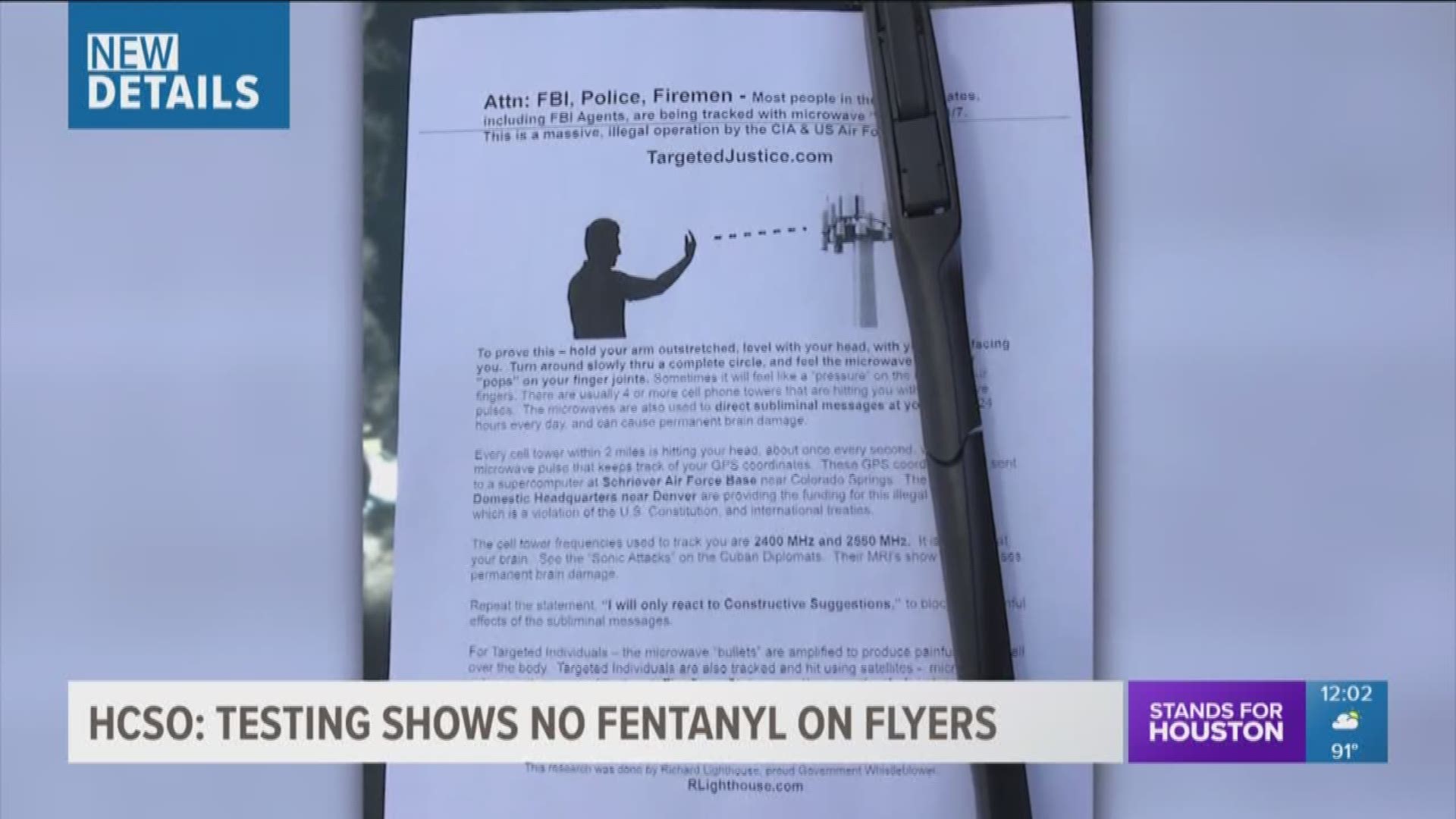 The Harris County Sheriff''s Office says flyers found on department vehicles earlier this week were not laced with fentanyl as previously feared.