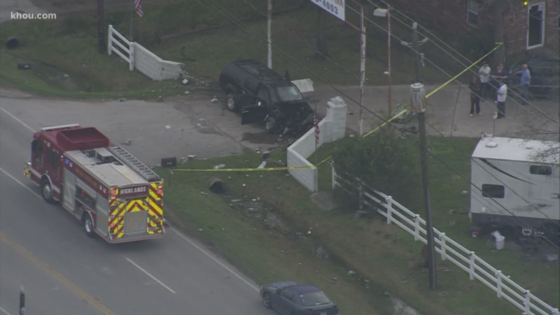 Life Flight is responding to a crash in east Harris County where a vehicle reportedly crashed into a gas meter.