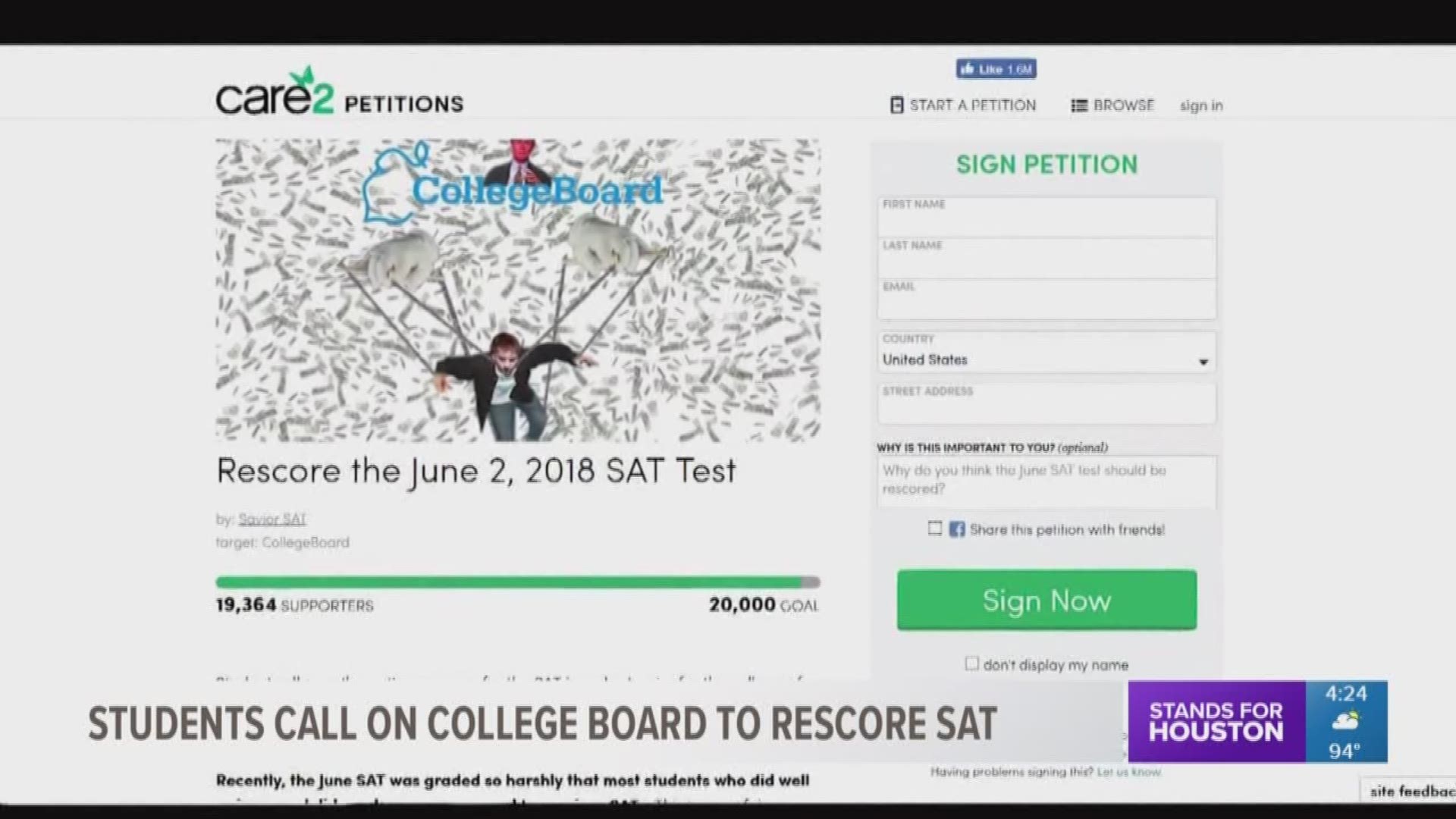 Nearly 20,000 people have signed a petition demanding the College Board rescore the SAT that was taken in June after students got lower scores, even when they got more questions right. 