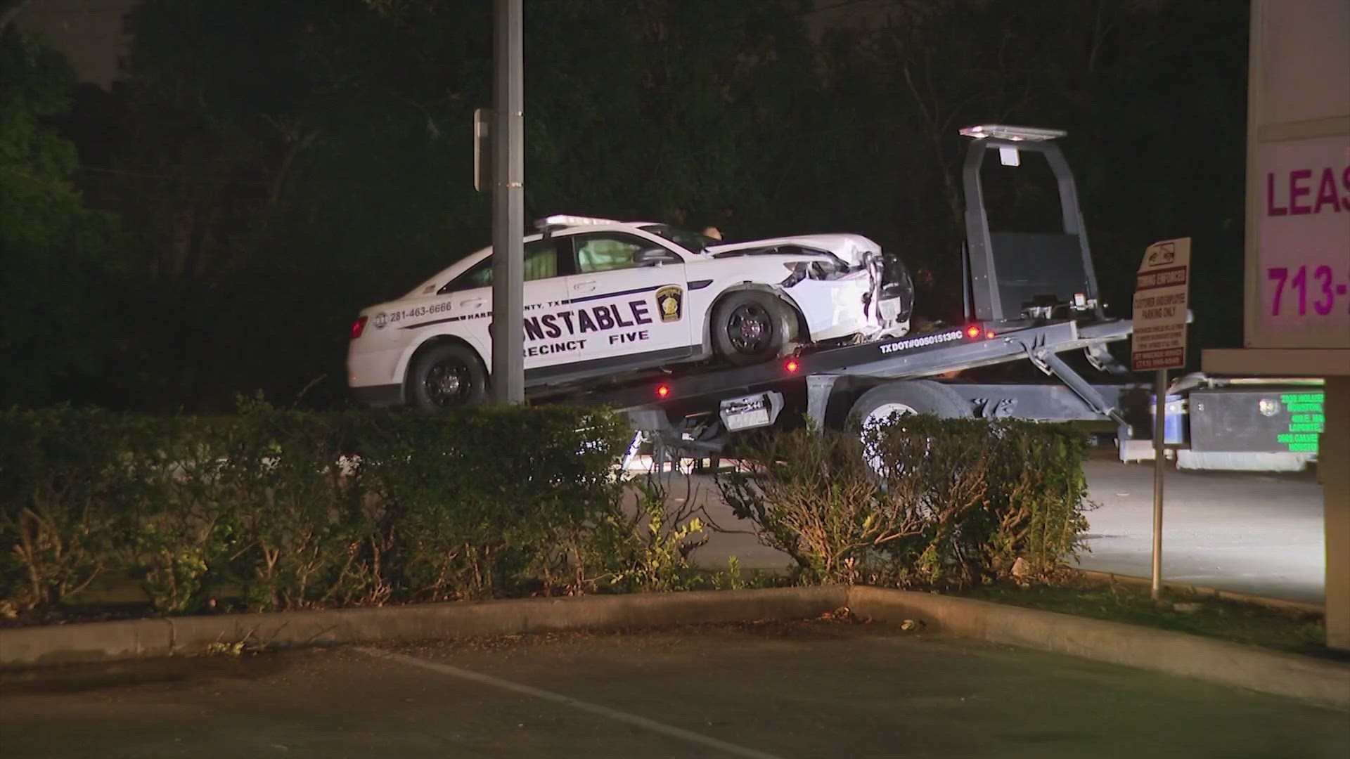 Houston police said the deputy's car was rammed off the road just feet away from Brays Bayou.