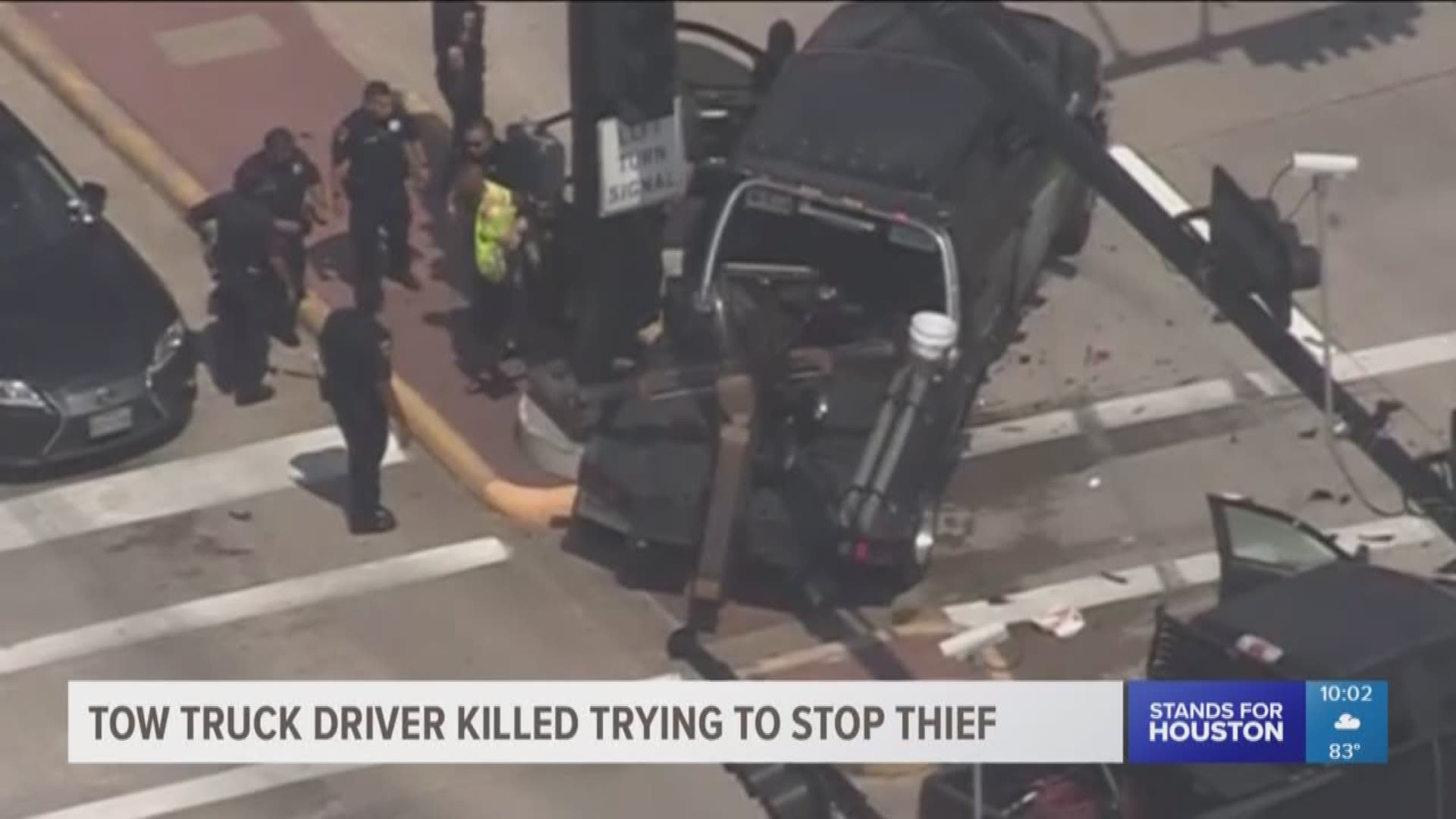 Co-workers said a tow truck driver died trying to get his stolen vehicle back. The suspect led police on a chase from west Houston to Sugar Land.