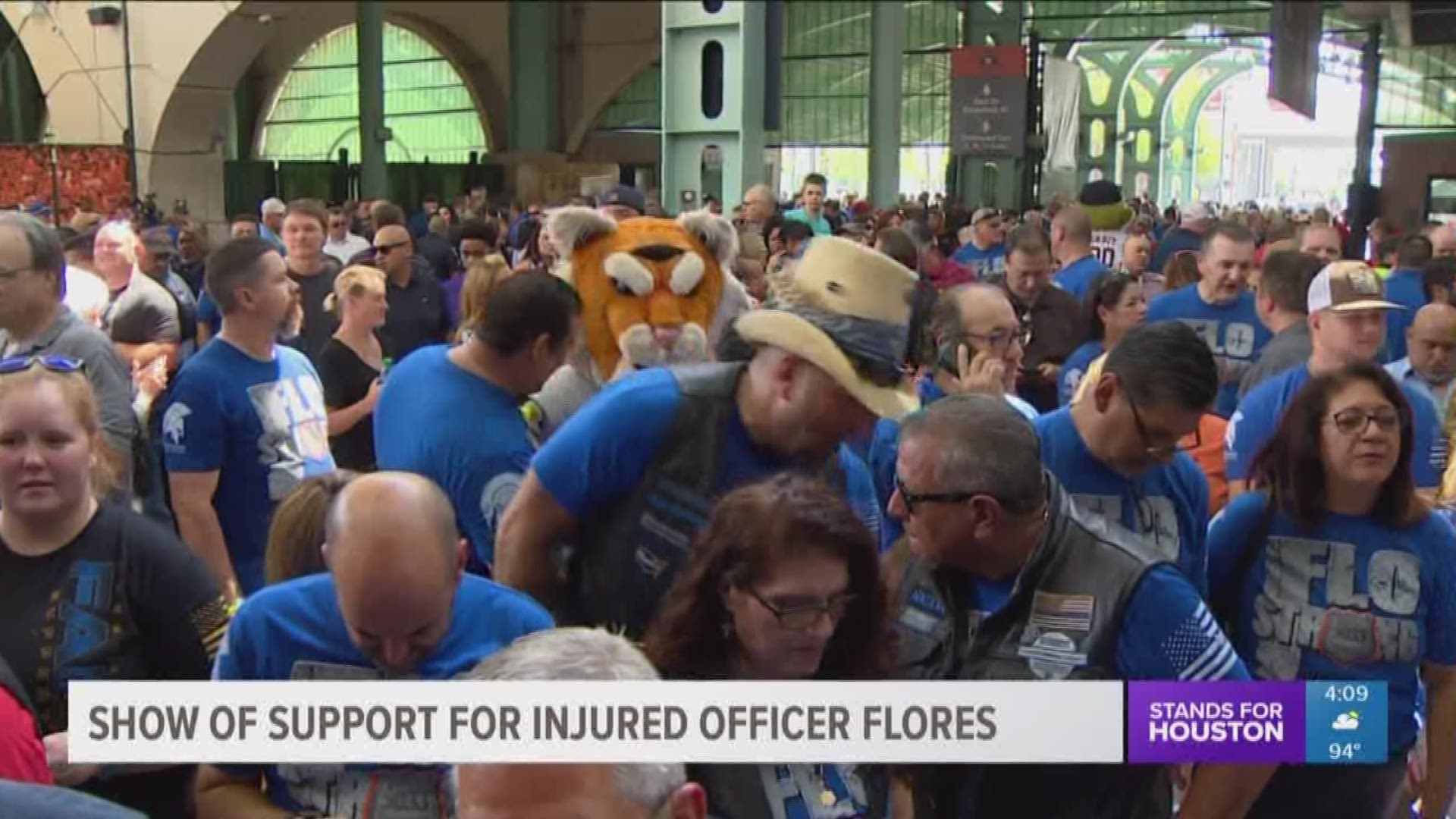 Hundreds of friends, family members and fellow law enforcement officers attended a benefit Thursday for injured HPD Senior Officer Jerry Flores. The Astros Foundation teamed up with the Thin Blue Line Motorcycle Club for the benefit at Minute Maid Park.