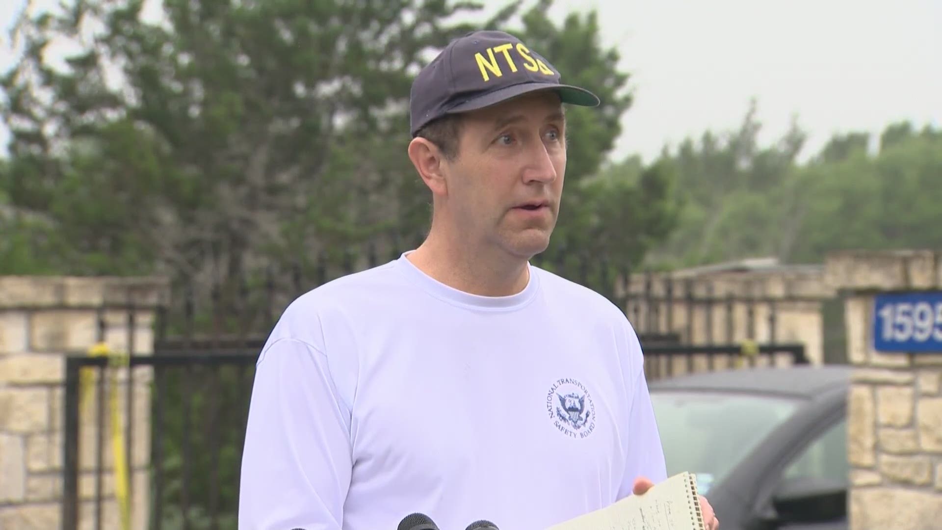 An NTSB spokesman talks to the media Tuesday afternoon about Monday's deadly plane crash in Kerrville, Texas.