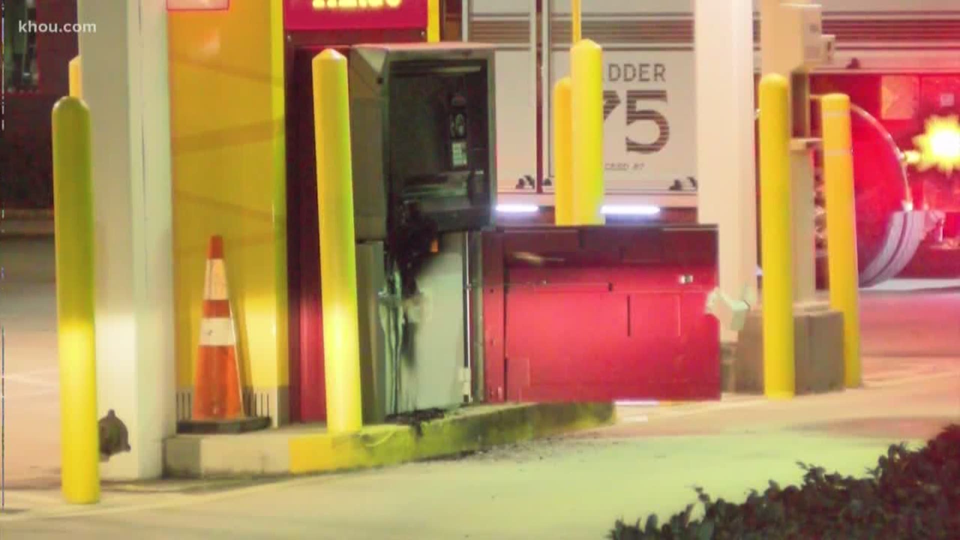 An ATM caught fire after a group of thieves attempted to cut it open with blow torch outside of a Wells Fargo in the Spring area overnight.