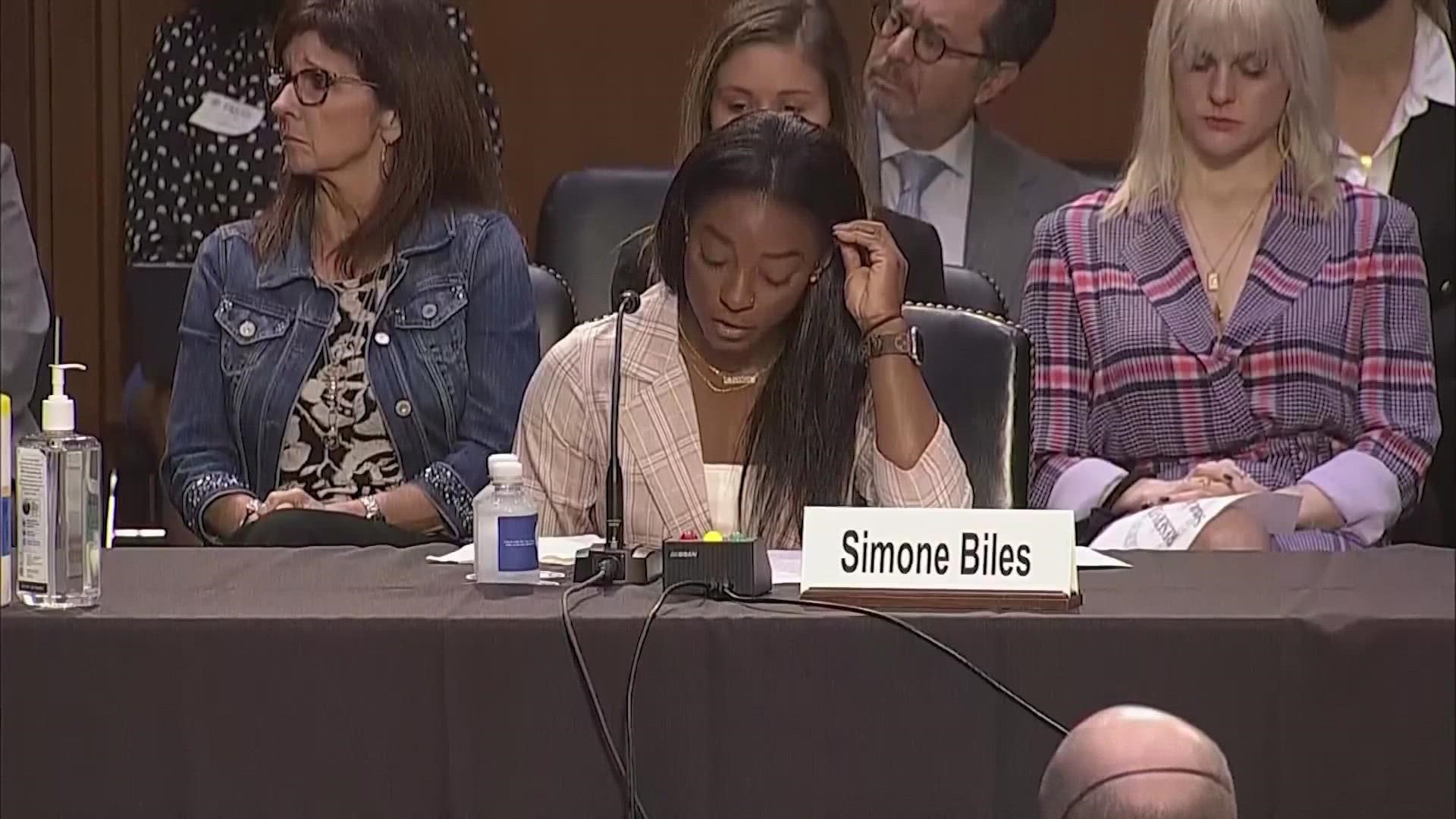 Simone Biles was among the gymnasts who testified on Capitol Hill Wednesday