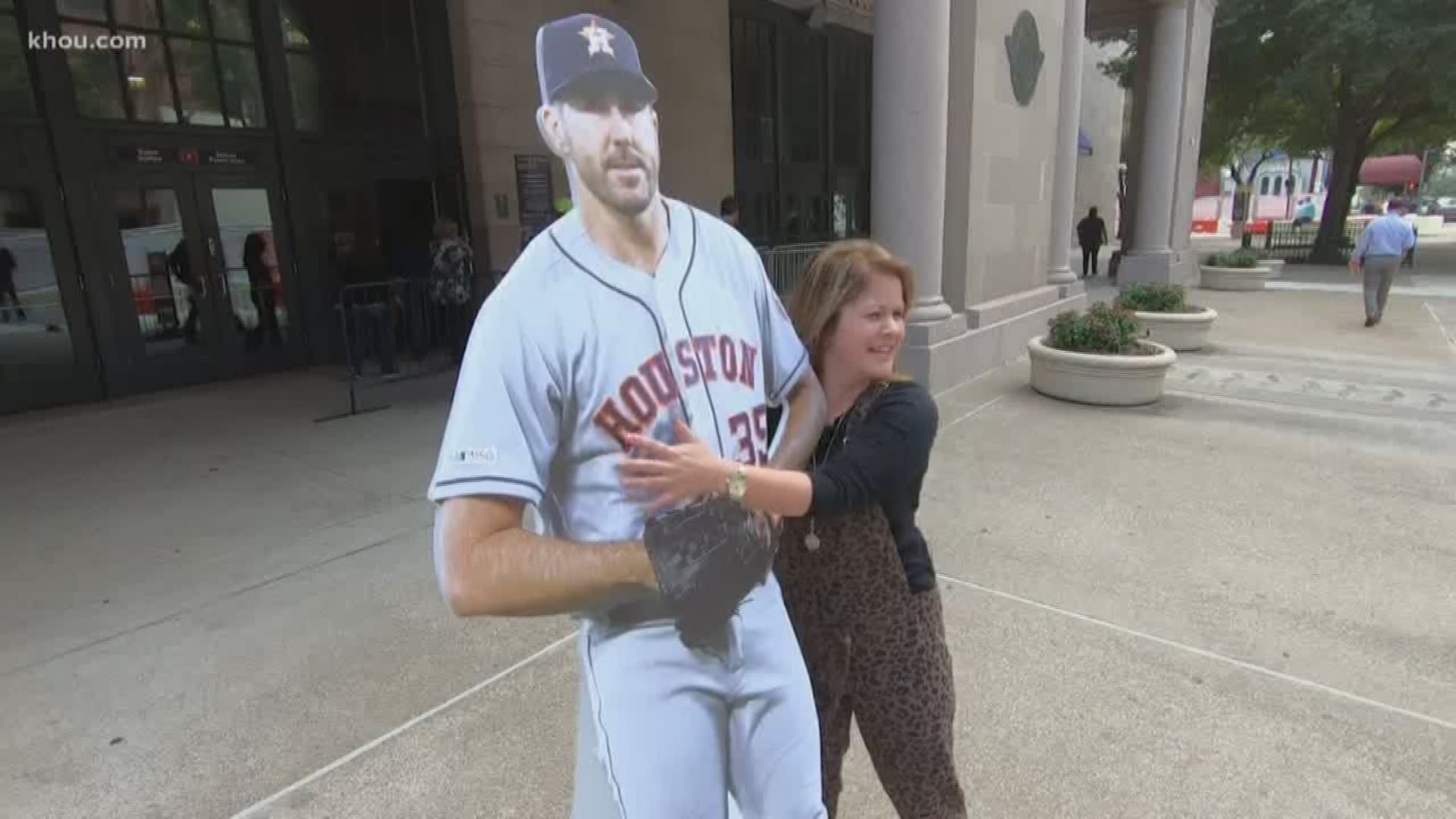 Fans gazed into the eyes of a life-size cutout of J.V. and channeled their inner coach as they shared a motivational message with the Astros pitcher.