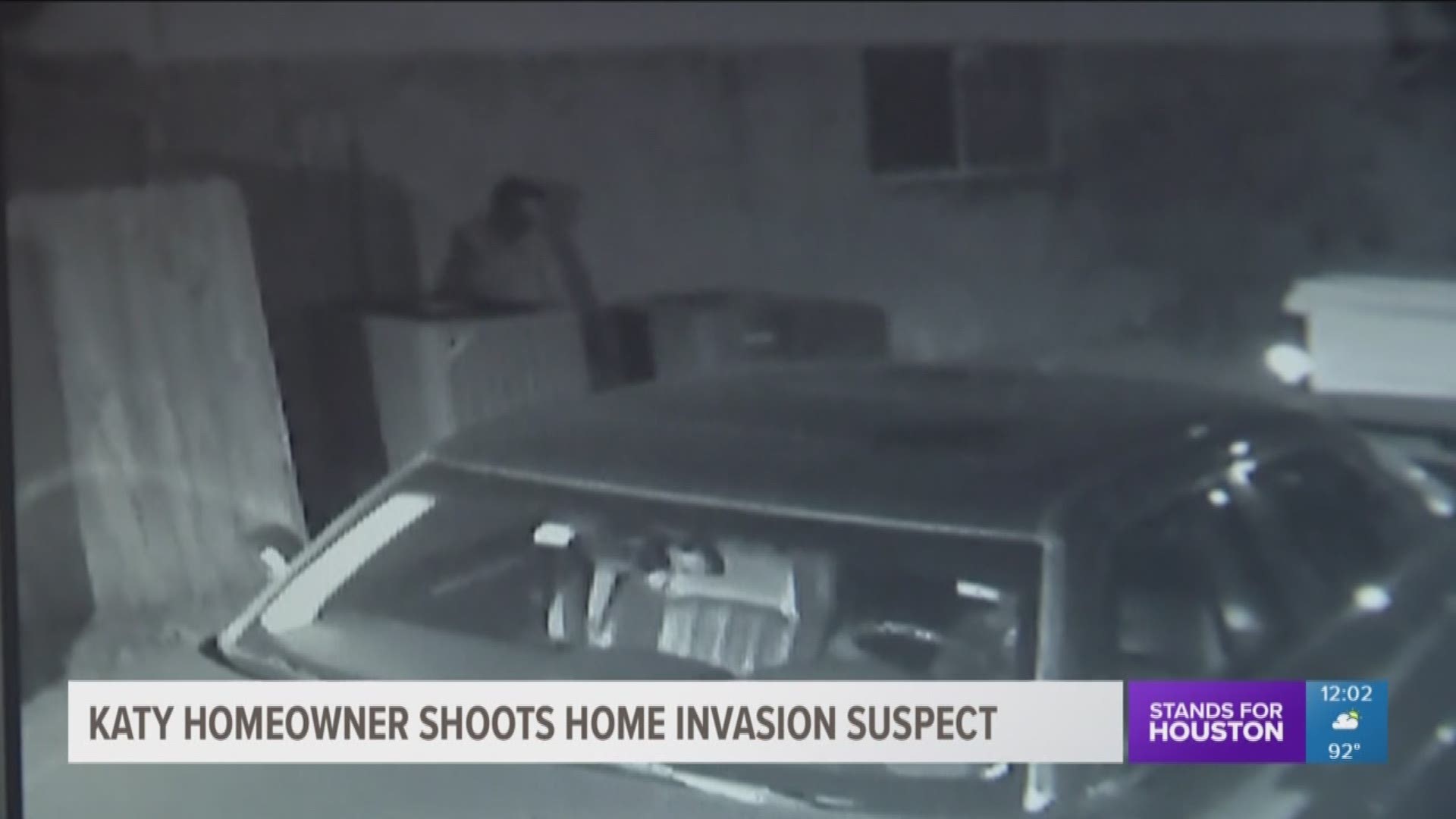 A homeowner shot a suspected burglar in the head inside his garage when he caught the man rummaging through his car.